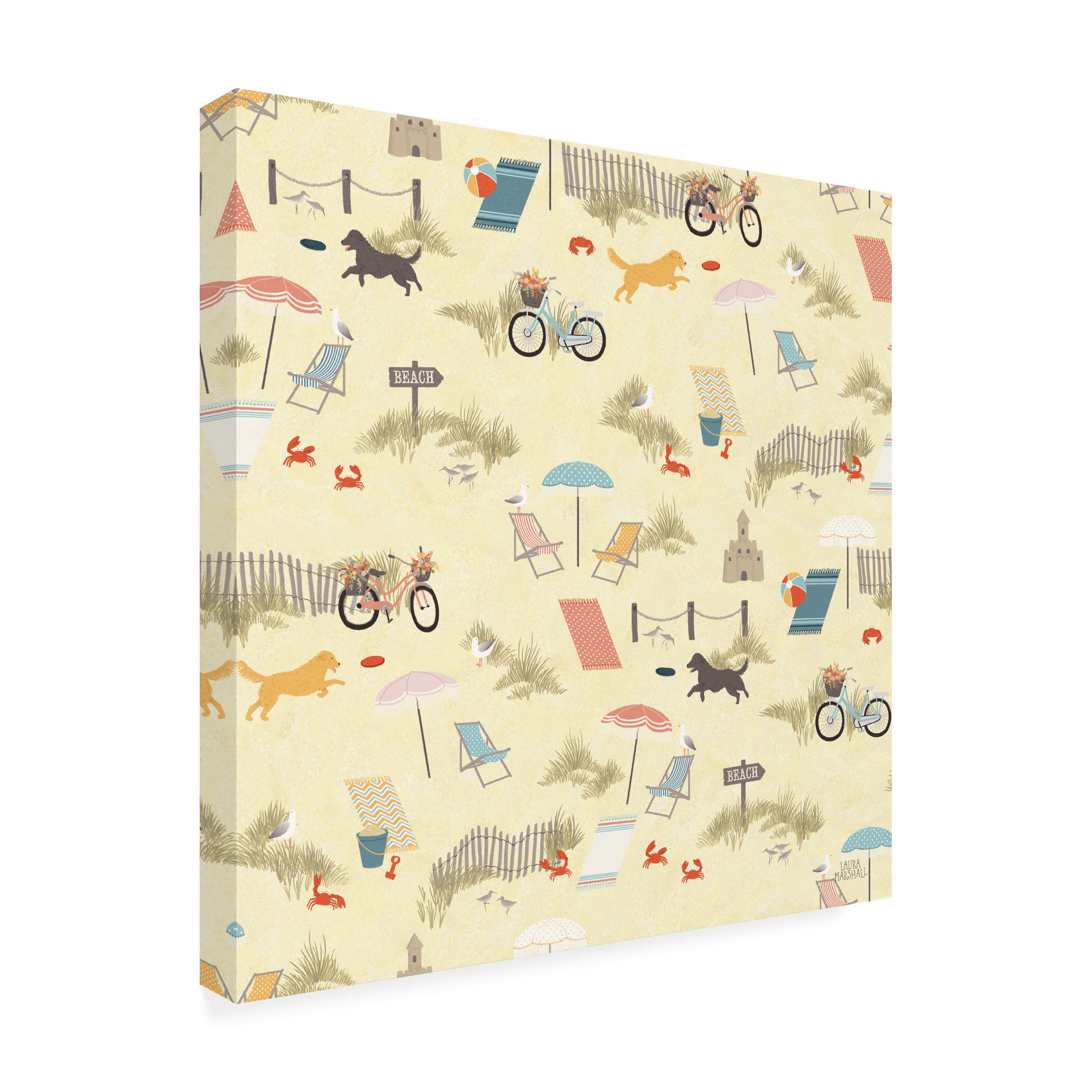 Laura Marshall 'Seaside Village Pattern VI' Canvas Wall Art Print - Coastal Home Decor for Living Room, Bedroom & Office