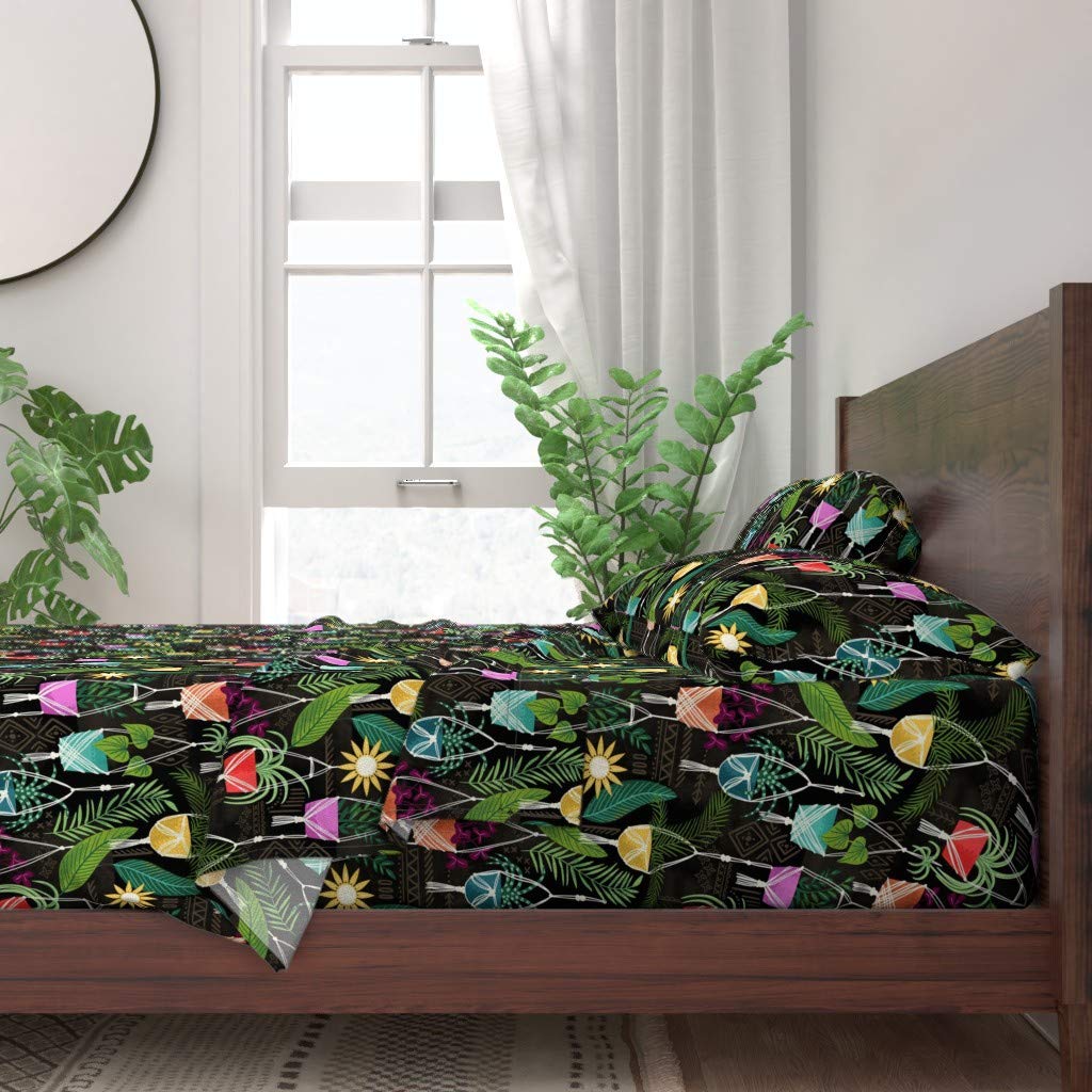Bohemian Paradise Plants Watercolor Botanical Queen 4-Piece Cotton Sheet Set | 100% Breathable Soft Bedding for Boho Bedroom Decor | Perfect for Guest Rooms, Dorms & Cozy Home Retreats