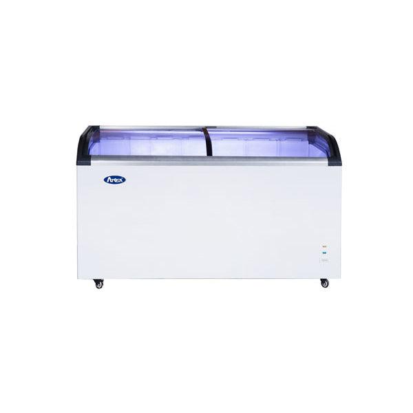 Atosa MMF9113 12.5 cu. ft Commercial Chest Freezer with 50° Angle Curved Glass Top - Ideal for Restaurants, Grocery Stores & Home Use