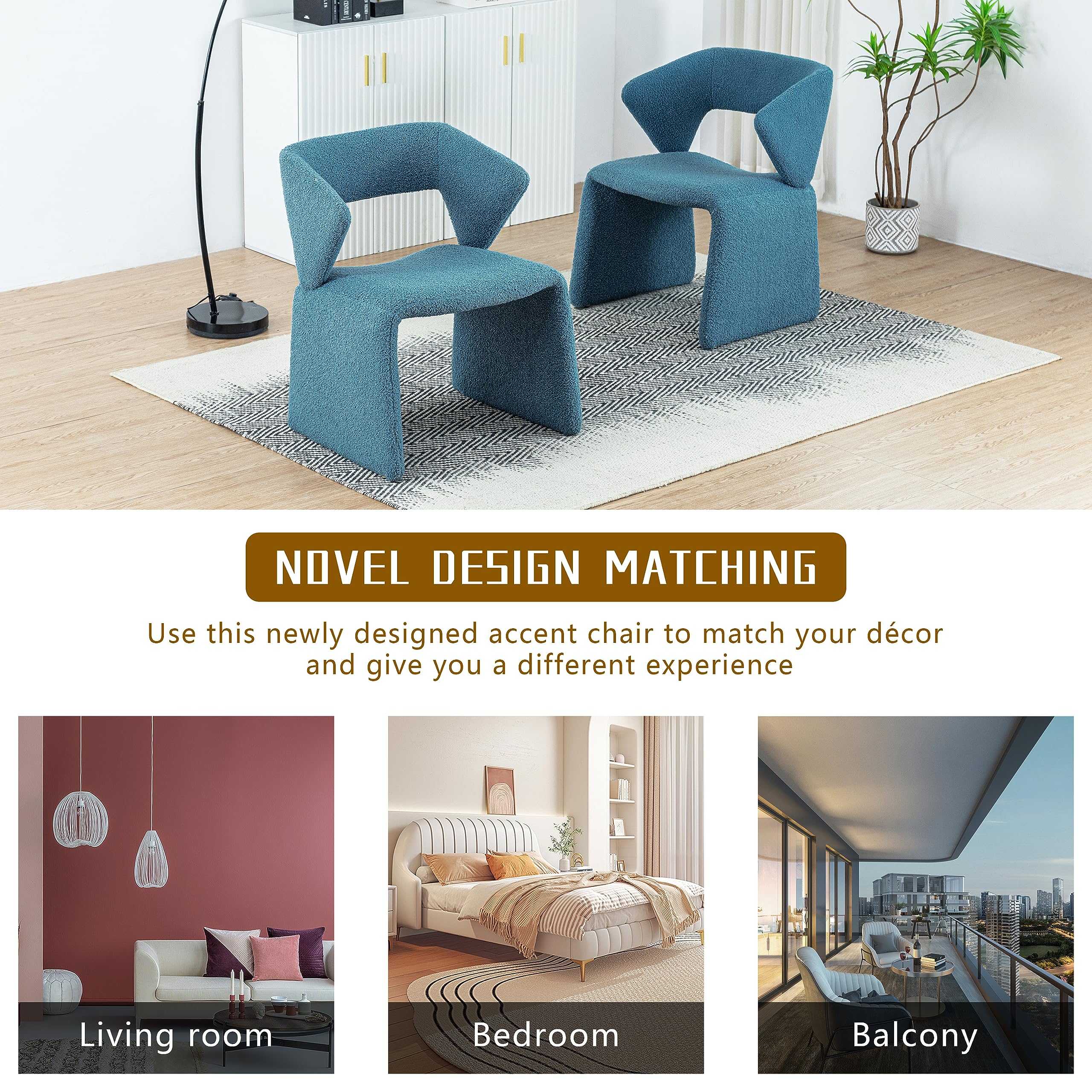 Modern Boucle Sherpa Accent Chair with Tufted Design - Cozy Lamb Fabric Armchair for Living Room, Bedroom & Office - Perfect for Reading Nook, Relaxation & Home Decor (Blue)