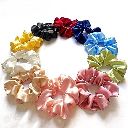 Luxury Satin Scrunchies for Women & Girls - 6-Pack Anti-Hair Breakage Hair Ties Set in Classic Shades | Soft Hair Accessories for Daily Use, Work, Gym, Parties & Best Gift for Sister, Mom, Friend