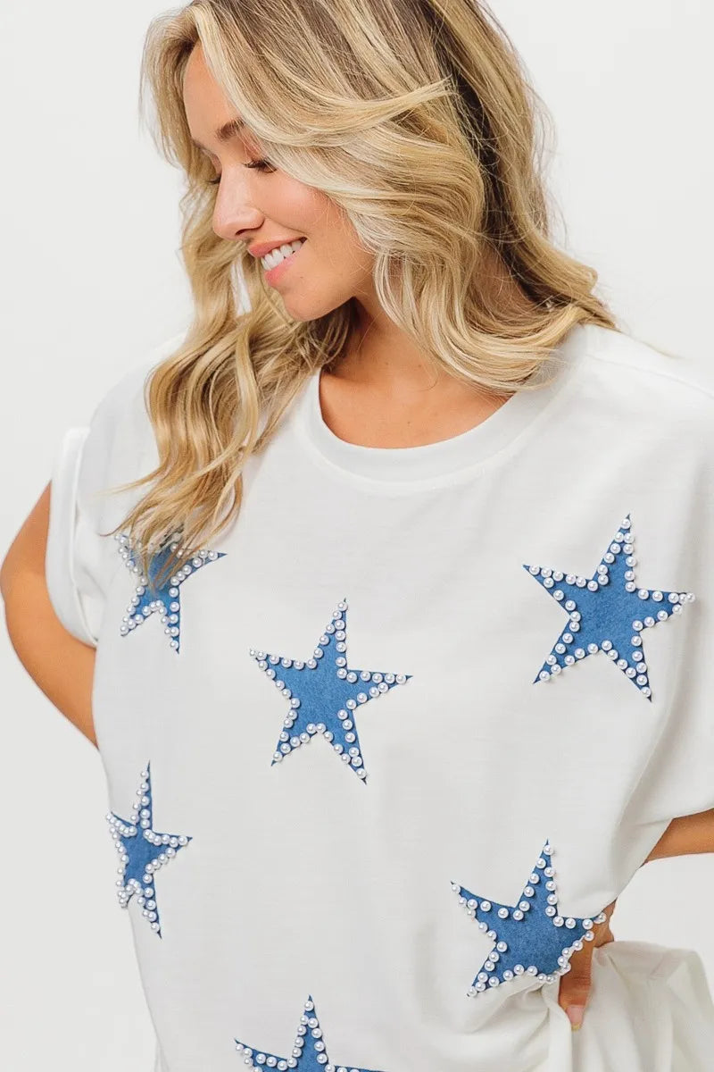 BiBi Patriotic Fourth of July Terry Cotton T-Shirt - Comfortable American Flag Design for Independence Day Celebrations & Summer Outfits