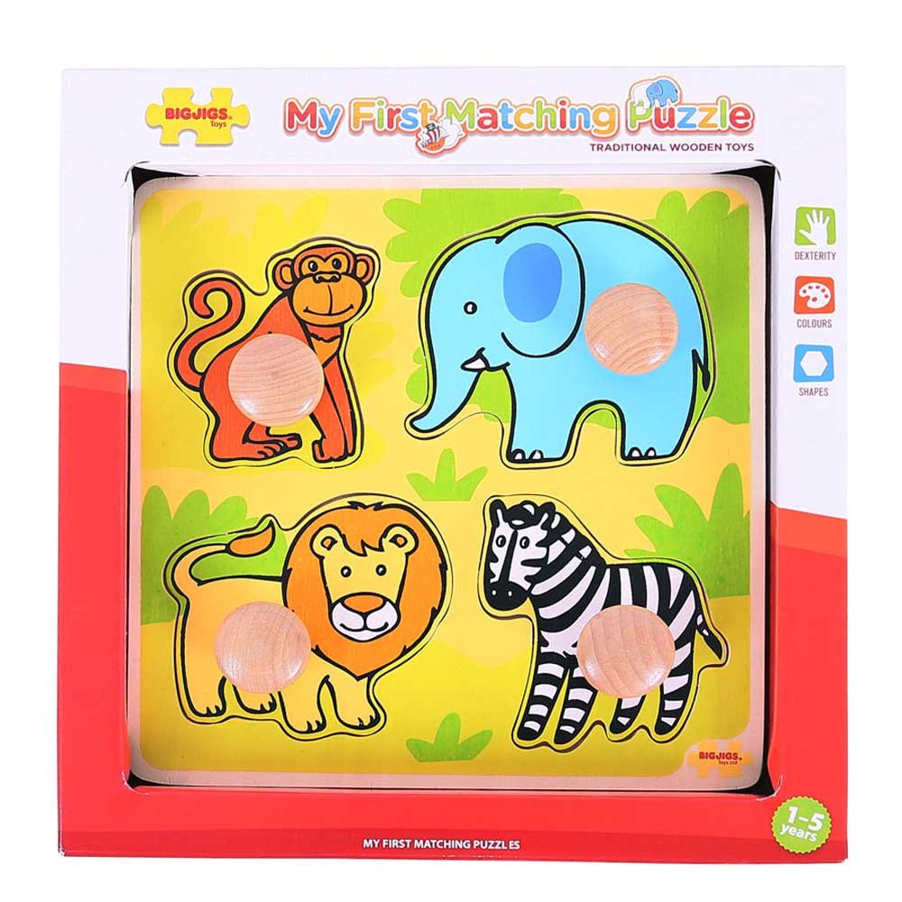 Bigjigs Toys Wooden Peg Puzzle Safari - Educational Animal Puzzle for Toddlers 1+ Years, Fine Motor Skills Development Toy for Babies & Kids, First Wooden Jigsaw Puzzle - Perfect for Early Learning & Playtime at Home or Preschool