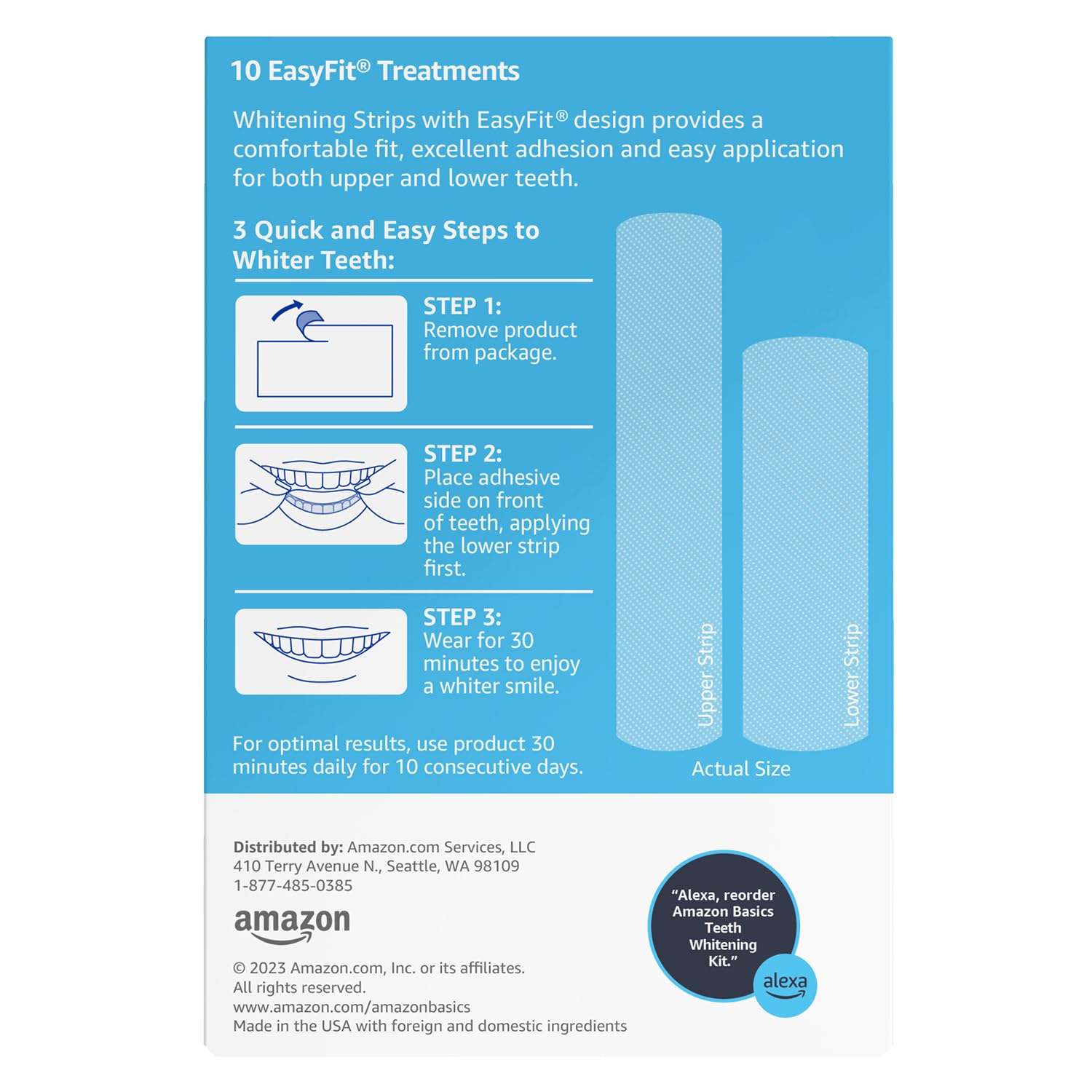 Amazon Basics 10-Day Teeth Whitening Strips Kit - 20 Strips (10 Treatments) for Whiter Teeth at Home - Enamel Safe, Dentist Recommended Whitening Solution for Coffee & Wine Stains Removal - Perfect for Weddings, Job Interviews & Special Occasions