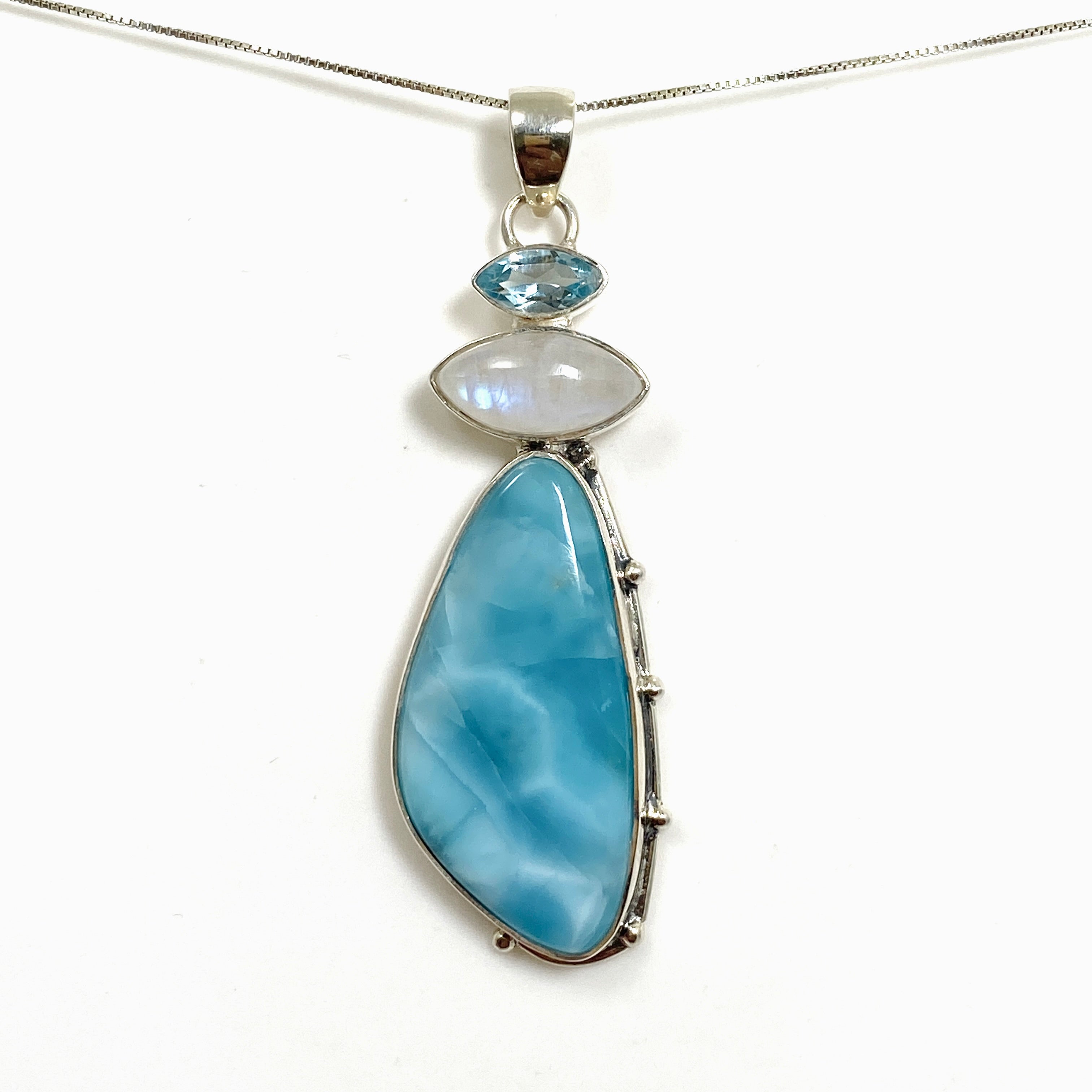 Larimar Moonstone Blue Topaz Multi-Stone Pendant Necklace KPGJ4851 - Elegant Jewelry for Women, Perfect for Gifts, Parties & Special Occasions