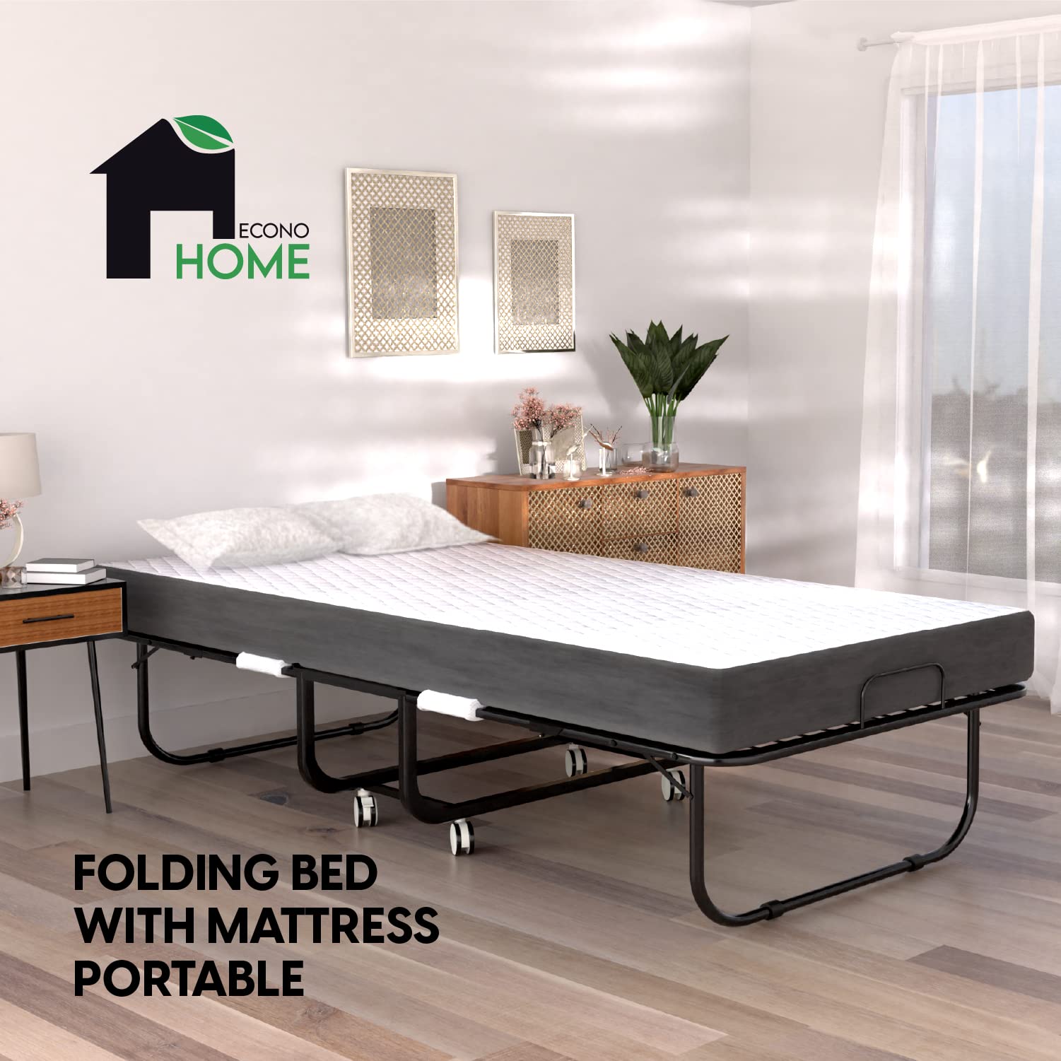 EconoHome Twin Size Folding Bed with 5-inch Memory Foam Mattress - 75x38 Inch Portable Rollaway Guest Bed - Space-Saving Foldable Design for Easy Storage (31 Inch) - Perfect for Small Apartments, Guest Rooms & Home Offices