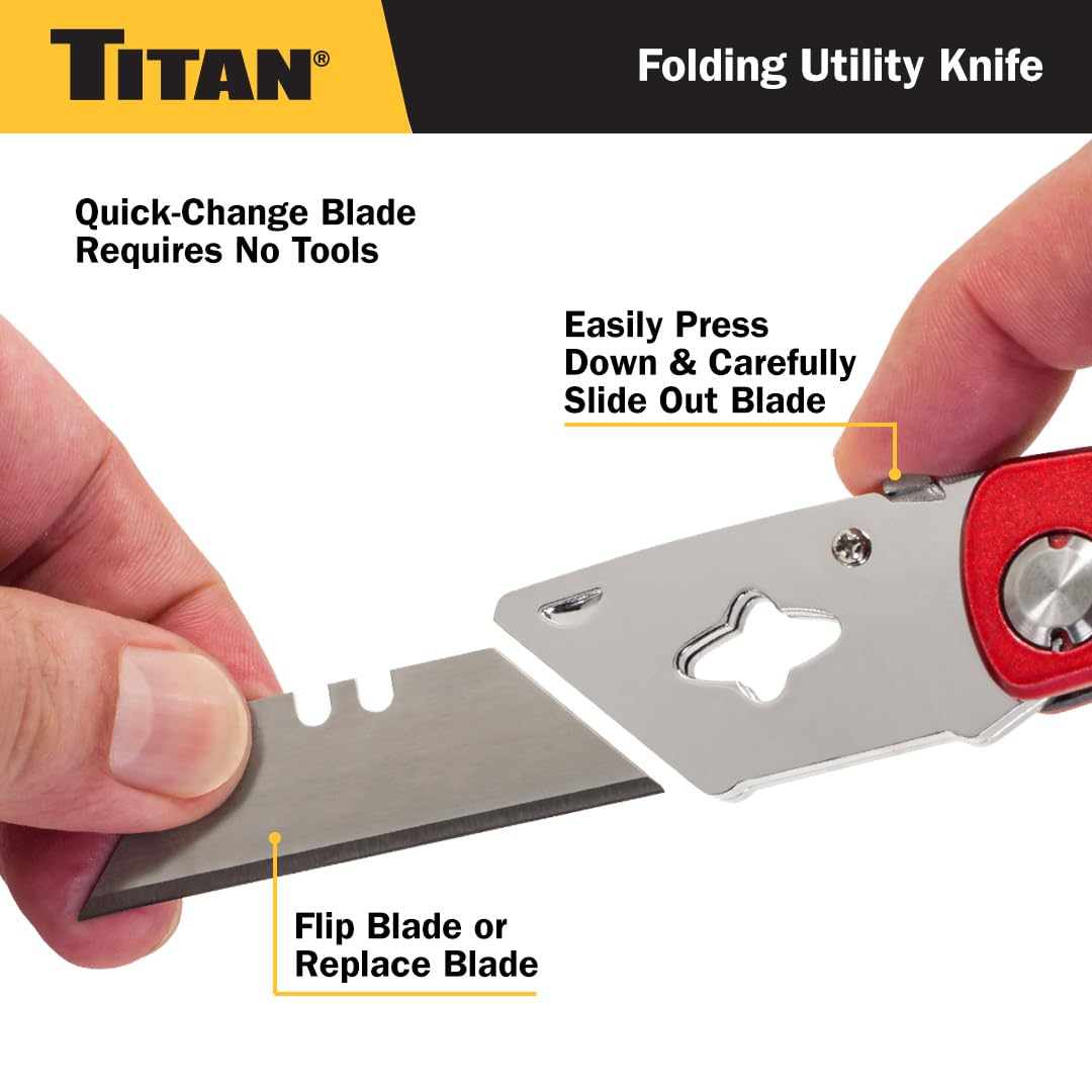 Titan 11015 Red Folding Pocket Utility Knife - Compact & Durable EDC Knife for Camping, Hiking, DIY & Everyday Carry | Stainless Steel Blade & Safety Lock