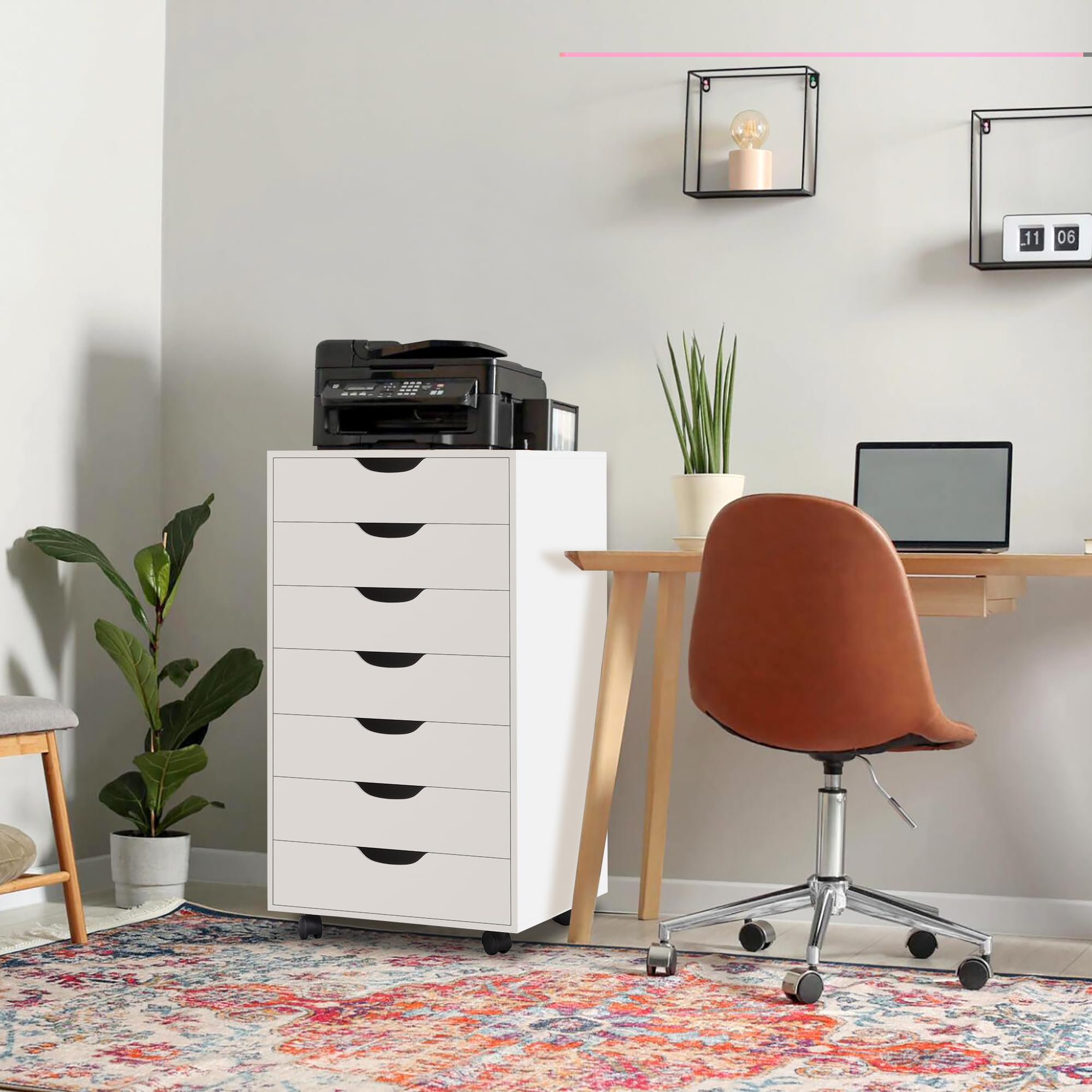 Naomi Home Debbie 7-Drawer Rolling Storage Cabinet - White | Versatile Craft & Office Organizer with Wheels | Perfect for Bedroom, Living Room & Home Office Storage Solutions
