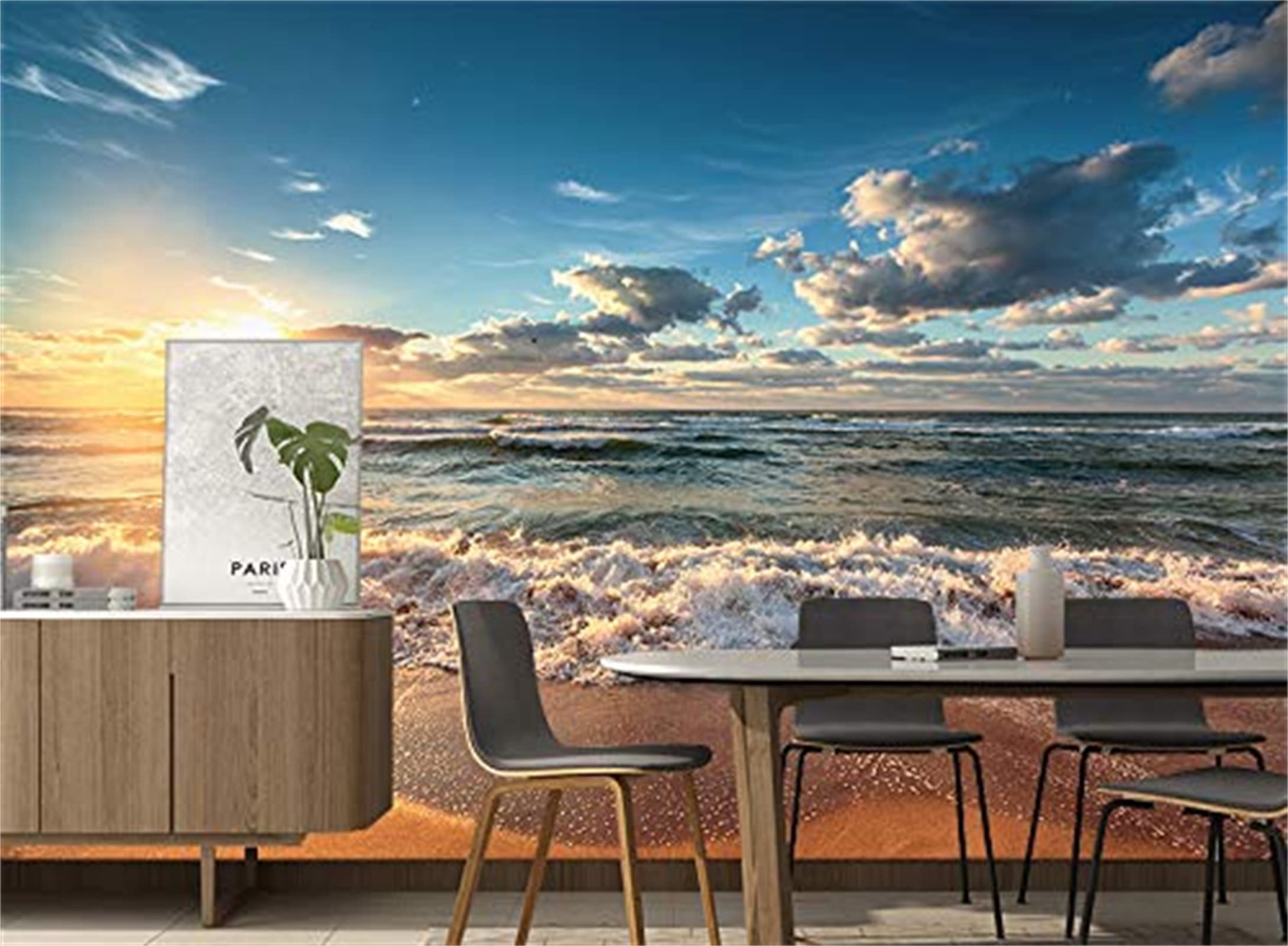 FLFK 3D Sunset Gold Beach Peel and Stick Wallpaper - Self-Adhesive Removable Large Wall Mural (78.7x59 inches) for Living Room, Bedroom & Home Decor - Perfect for Coastal Themed Interiors and Vacation Vibes