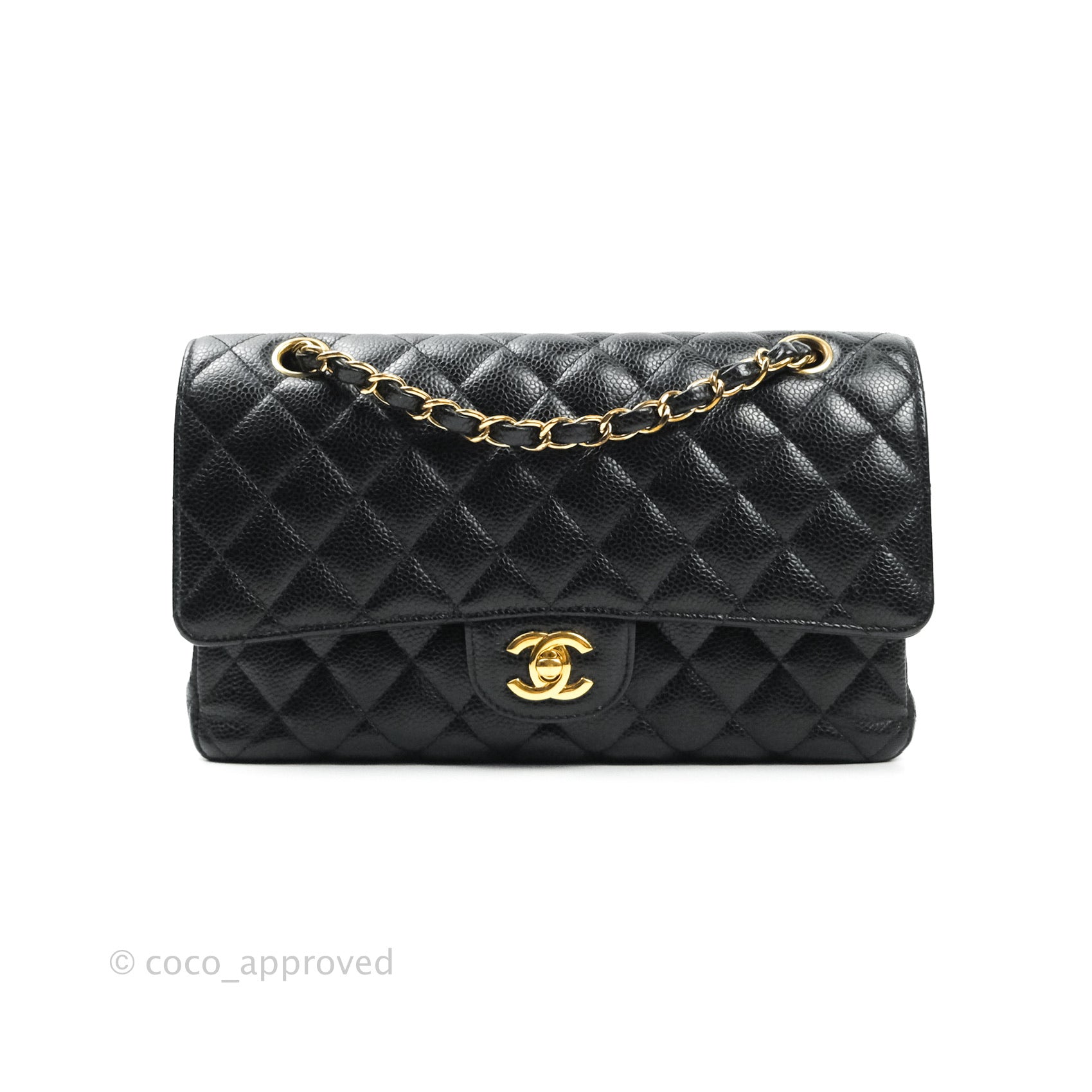 Chanel Classic Medium Double Flap Bag Black Caviar Leather with Gold Hardware - Luxury Designer Handbag for Women, Perfect for Work, Evening Events & Special Occasions