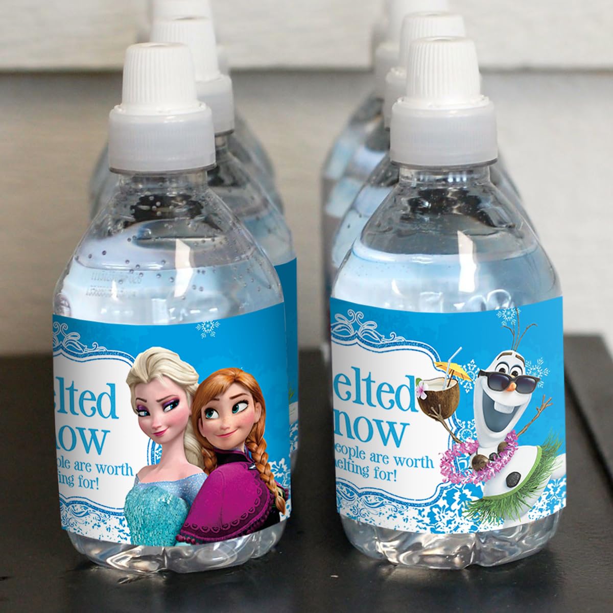 16 Pack Frozen Themed Water Bottle Labels - Waterproof Birthday Party Supplies for Kids, Boys & Girls - Perfect for Birthday Parties, Baby Showers & Summer Events
