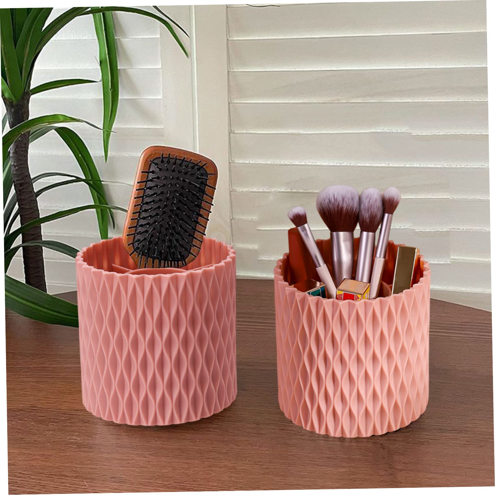 360° Rotating Makeup Brush Holder - Large Capacity Cosmetic Organizer with Rotating Base, Pink Vanity Desk Organizer for Brushes, Pens & Beauty Tools | Perfect for Makeup Vanity, Bathroom Counter & Office Desk Organization