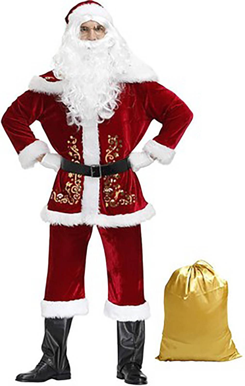 Premium Santa Claus Costume for Men - 12-Piece Red Velvet Christmas Party Outfit for Adults | Holiday Cosplay, Festive Events & Family Gatherings