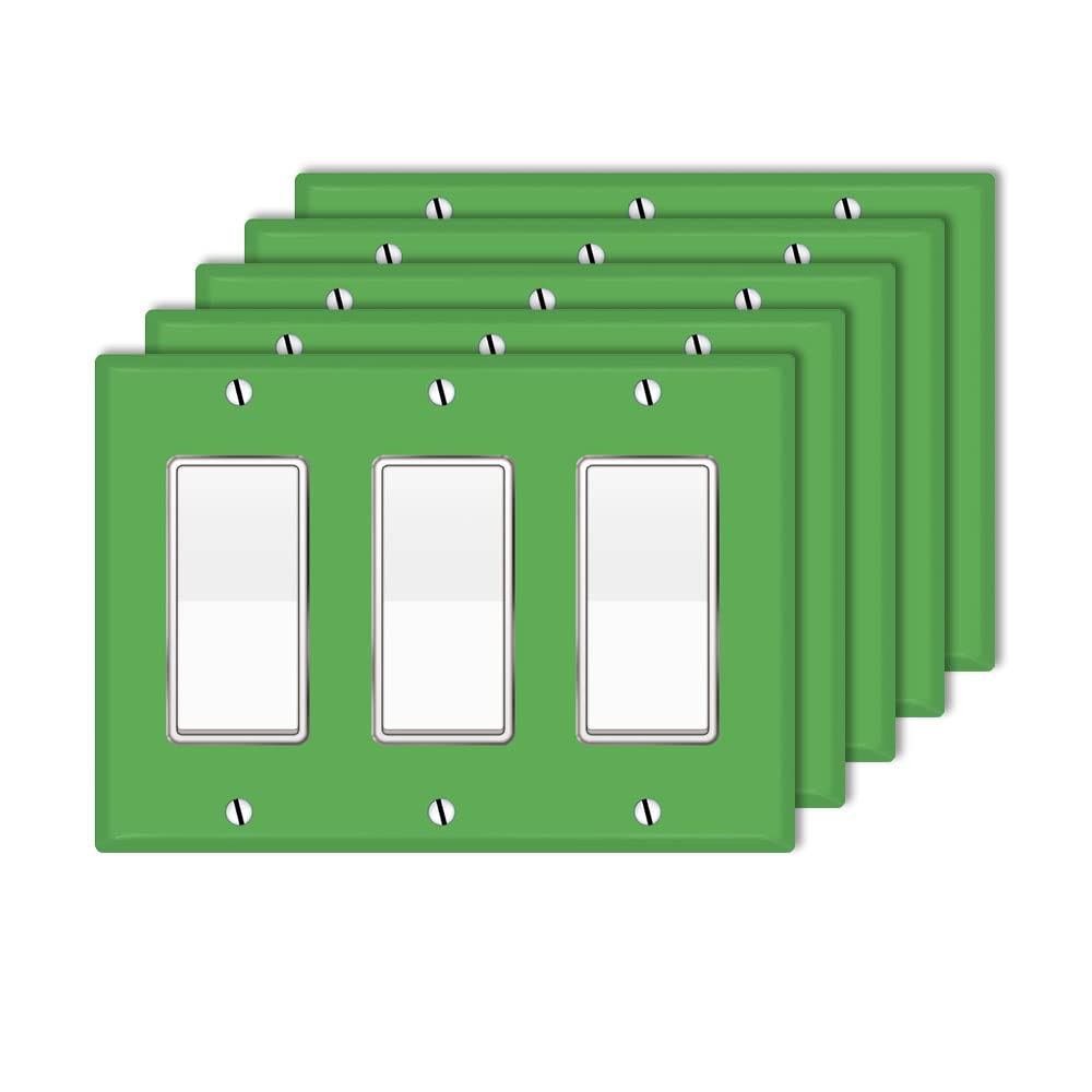WIRESTER 3-Gang Decorator Light Switch Plate Cover - Solid Green (5-Pack) | Durable Wall Plate for Home, Office & Commercial Use