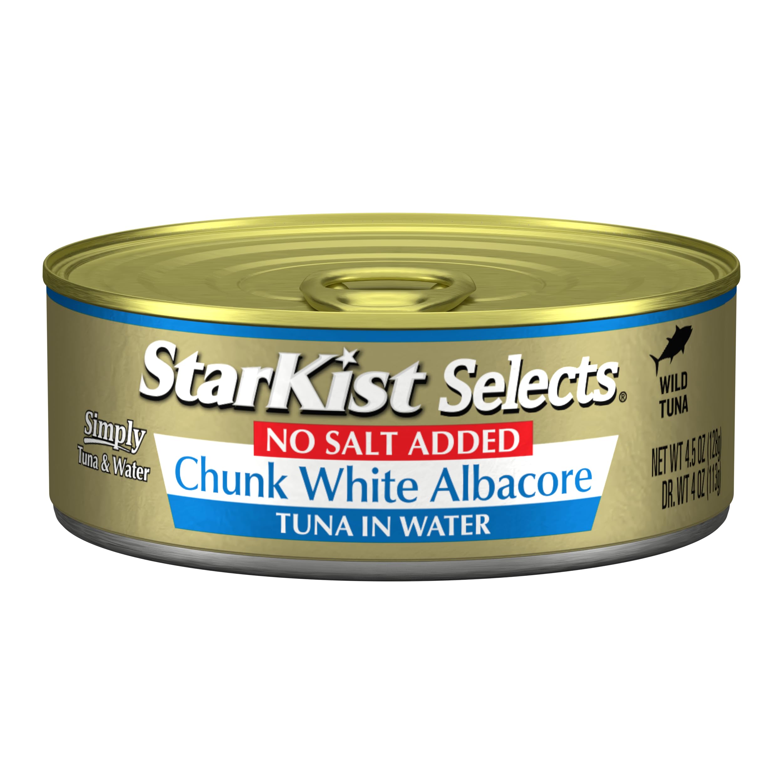 StarKist No Salt Added Chunk White Albacore Tuna in Water, 4.5 oz (12 Pack) - Wild Caught, Gluten Free, High Protein (30g per Can), Ready to Eat Canned Tuna - Perfect for Keto Diet, Salads, Sandwiches, Meal Prep & Healthy Snacks On The Go