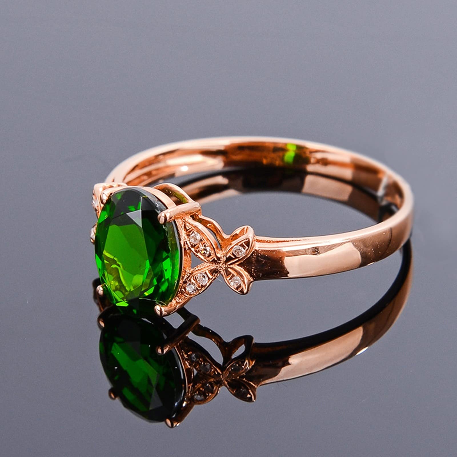 18ct Rose Gold Anniversary Ring for Women - Oval Diopside Butterfly Diamond Promise Wedding Ring | Perfect for Engagements, Anniversaries & Special Occasions
