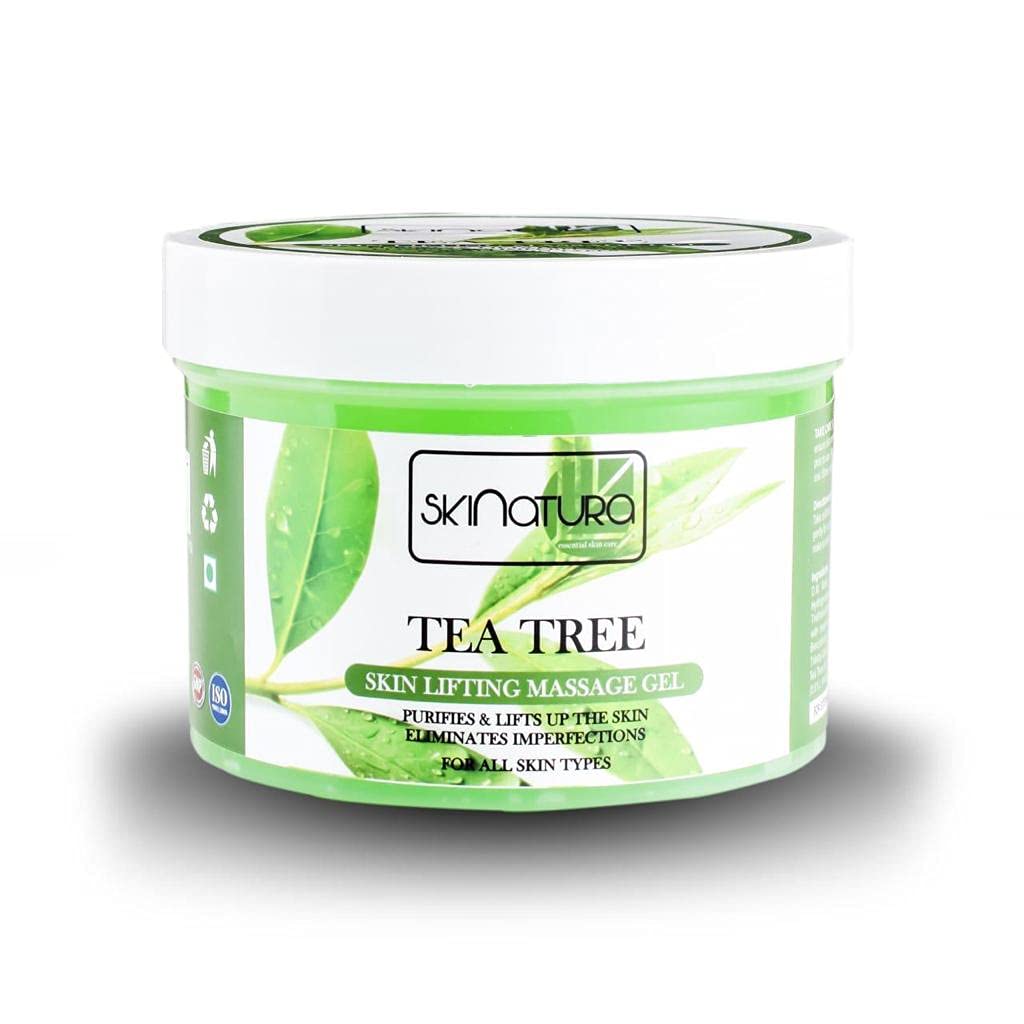 Skinatura Tea Tree Massage Gel for Face & Body - Anti Acne, Pimple & Scar Treatment | Skin Tightening Moisturizer for All Skin Types (14oz/400g) | Perfect for Daily Skincare Routine & Post-Workout Recovery