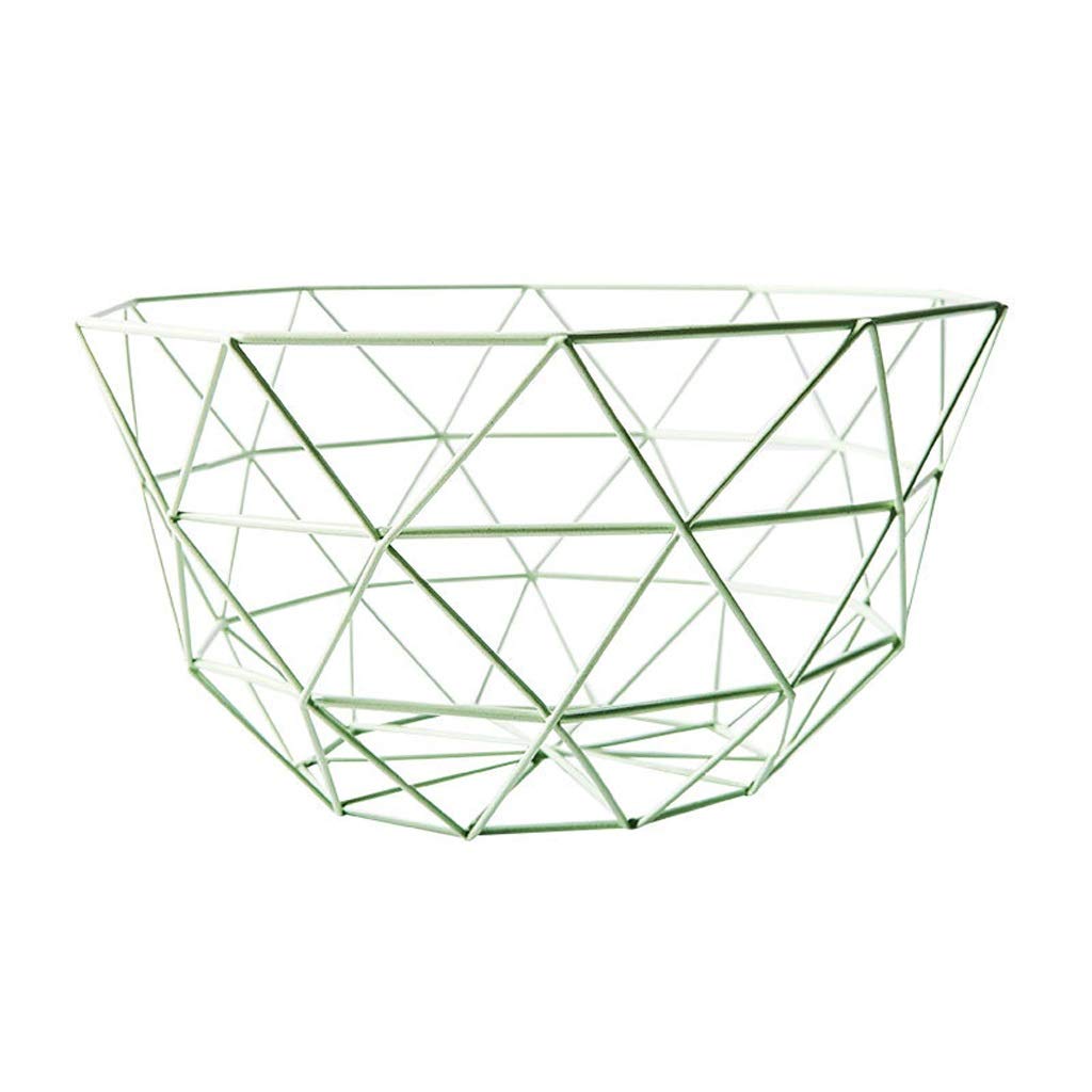 Nordic Style Wrought Iron Fruit Bowl Basket - Large Green Kitchen Storage Container for Fruits, Vegetables & Decor | Perfect for Dining Table, Countertop, Living Room & Pantry Organization