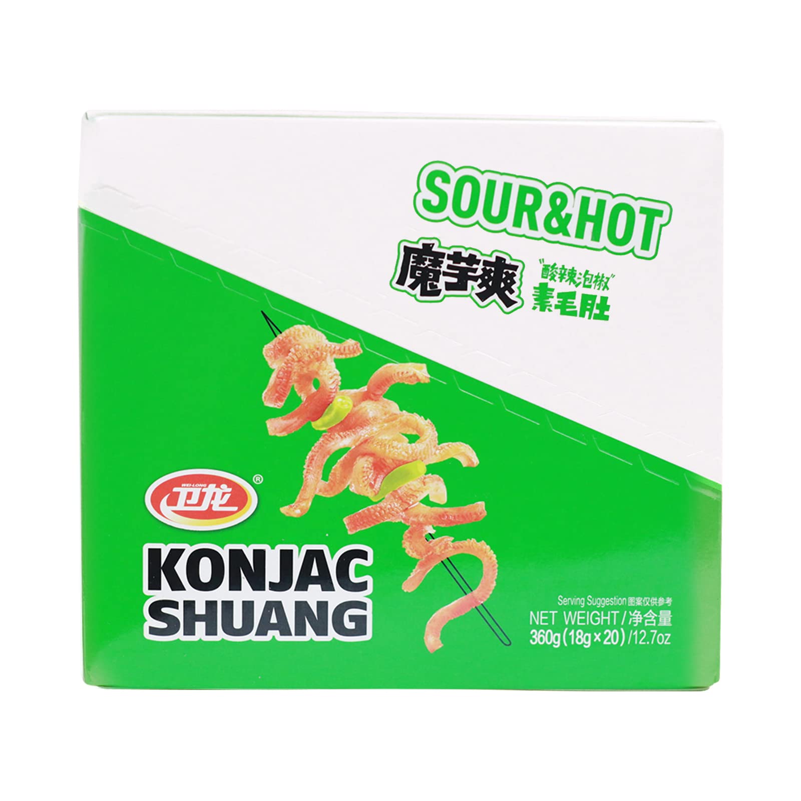 **Spicy Hot WeiLong Konjac Strips - Chinese Snacks, 18g x 20 Bags (Pack of 1) - Spicy & Sour Flavor, Perfect for Office Snacks, Movie Nights & Road Trips**