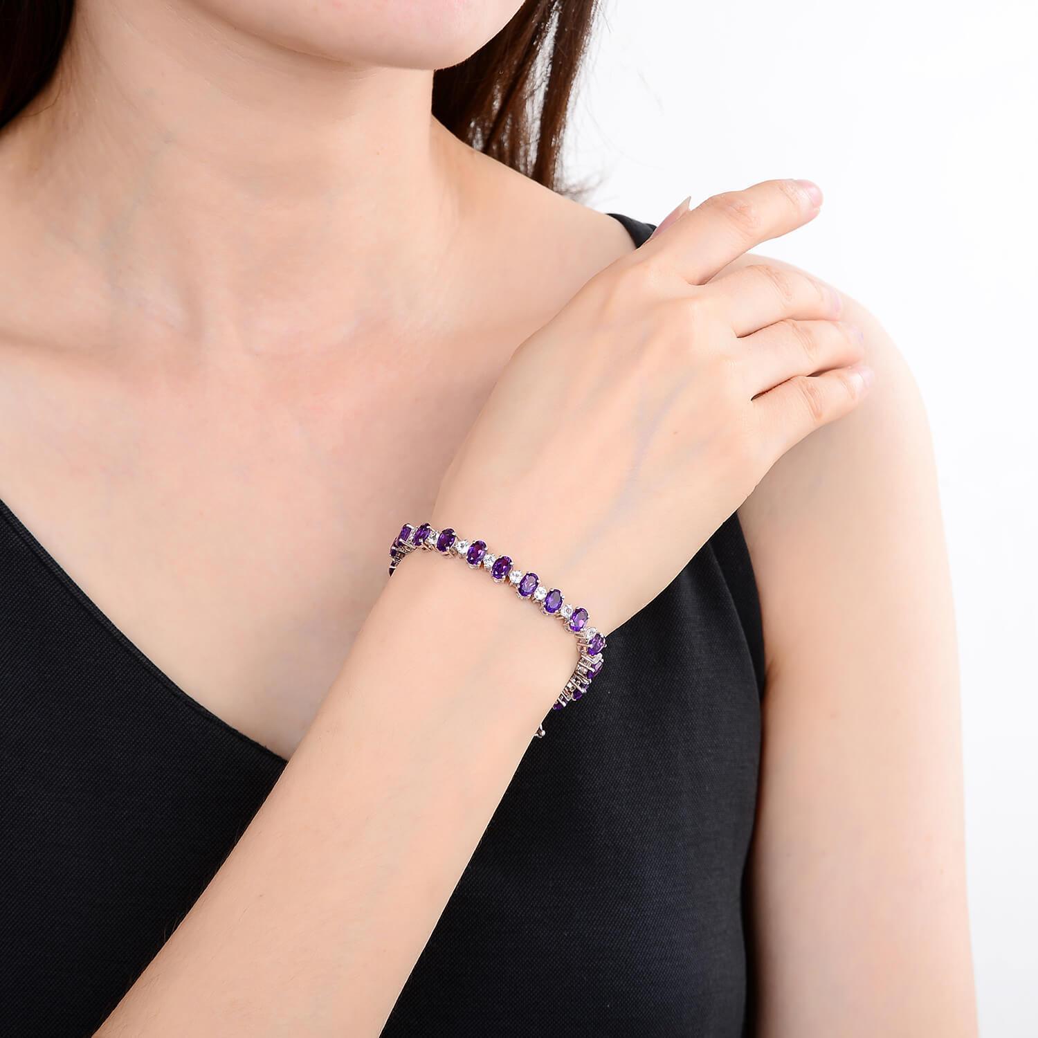 Elegant Amethyst Oval Tennis Bracelet for Women | 925 Sterling Silver Stretch Chain | Perfect for Weddings, Parties & Gifts