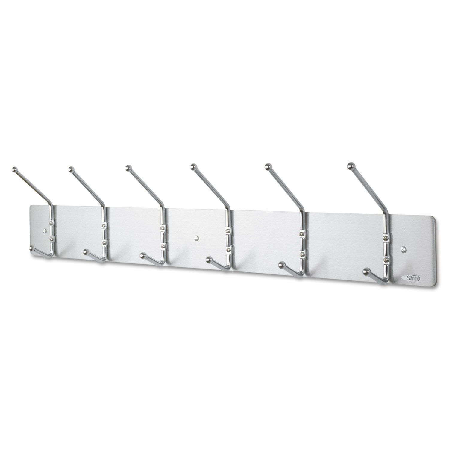 Safco 4162 Chrome Metal Wall Rack with 6 Ball-Tipped Double Hooks - 36