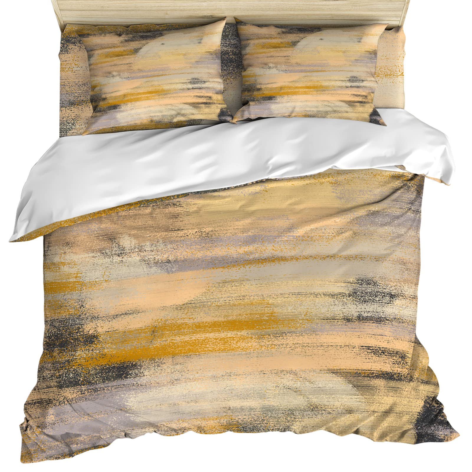 Retro Yellow Oil Painting 4-Piece Bedding Set - Modern Abstract Art Comforter Cover, Sheets & Pillowcases - All Season Warmth - Perfect for Master Bedroom, Guest Room & Dorm Decor