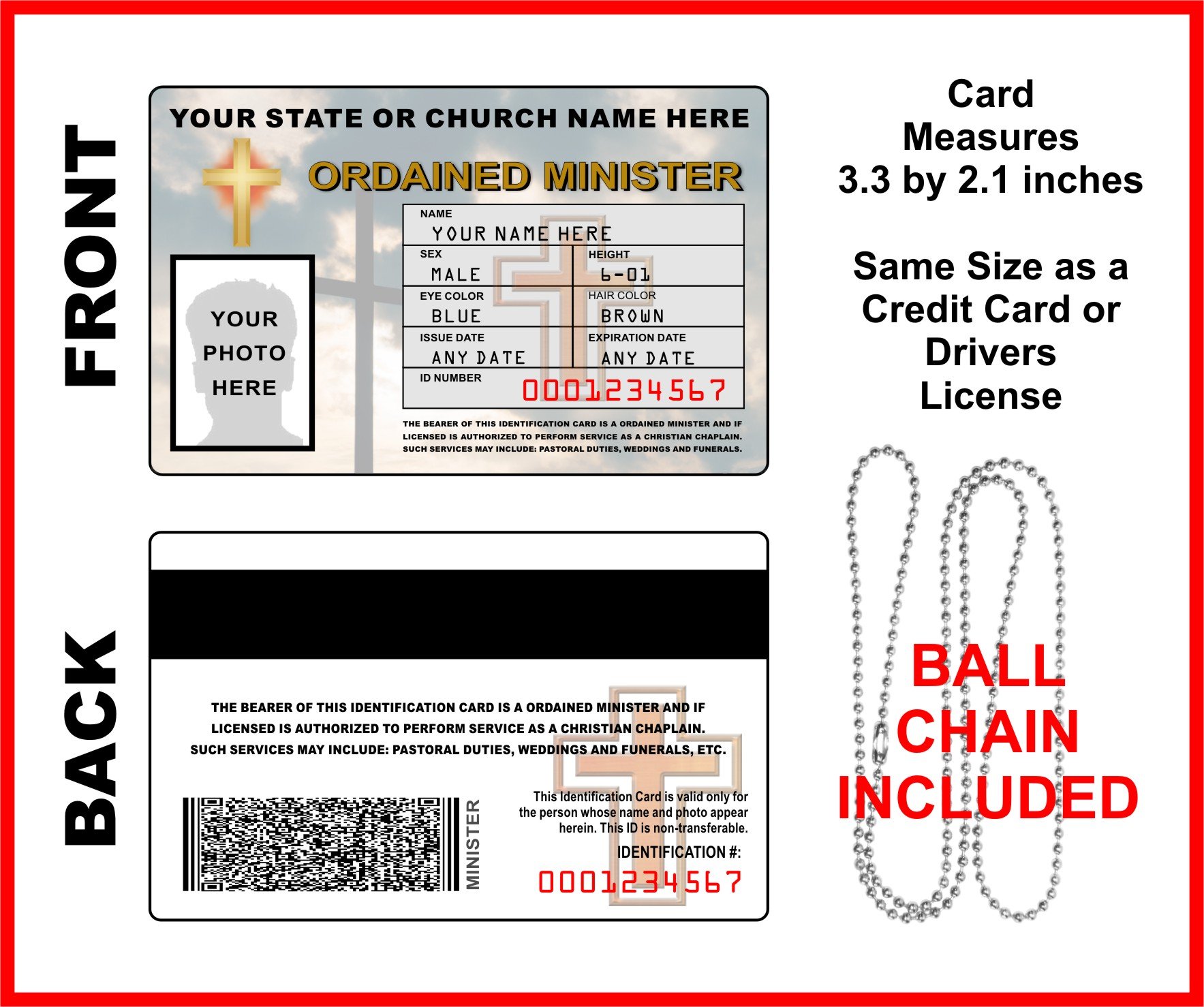 Custom Ordained Minister ID Card with Photo & Personal Info - Professional Church Clergy Identification for Services, Events & Religious Ceremonies