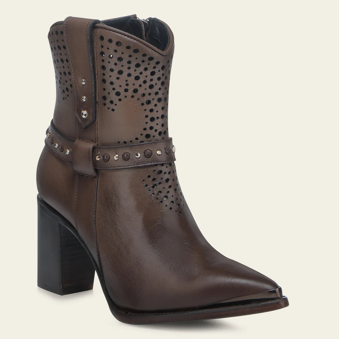 4I18RS Women's Brown Western Cowgirl Ankle Boots - Genuine Cowhide Leather for Comfort & Style - Perfect for Rodeo, Country Dancing & Casual Wear