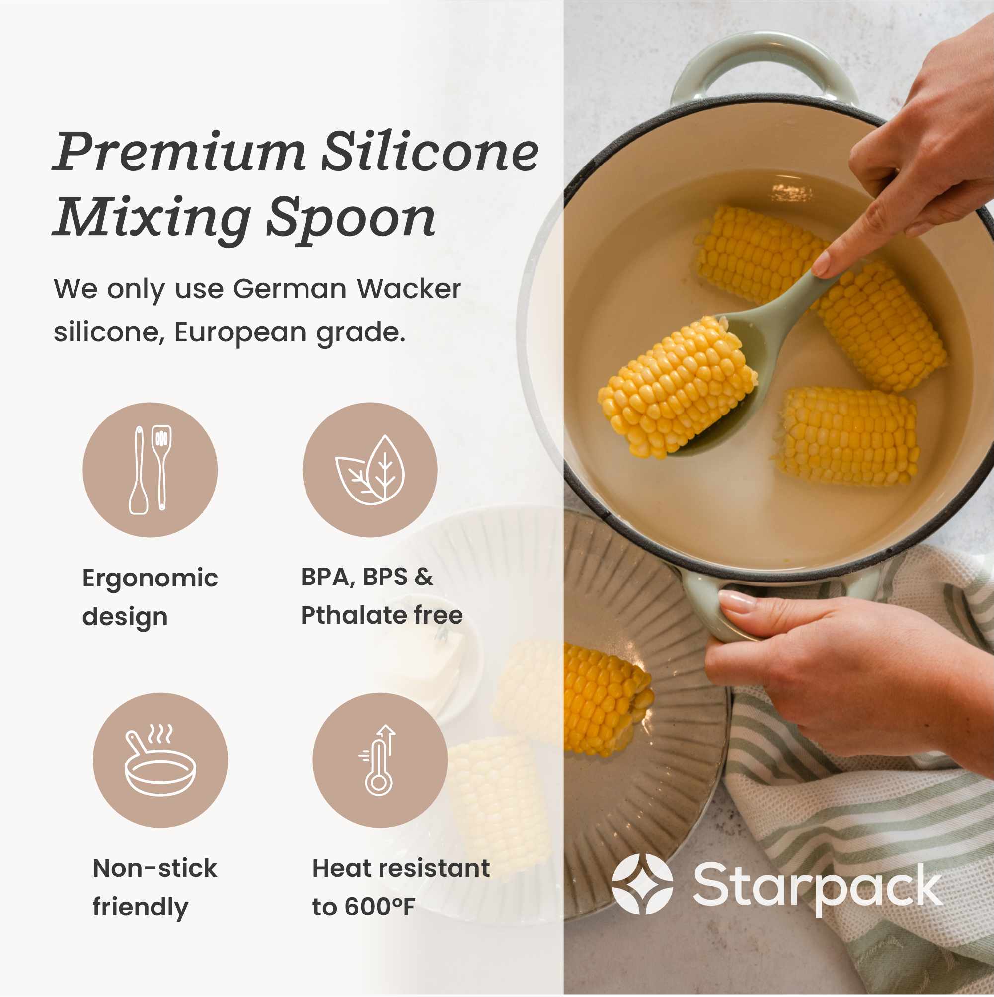Premium Silicone Mixing Spoon - Heat-Resistant, Non-Stick Cooking Utensil for Baking, Stirring & Serving - Perfect for Kitchen, Camping & Outdoor Cooking