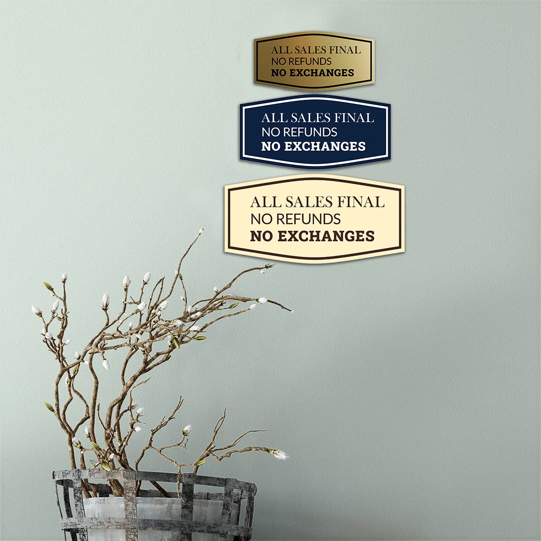 Elegant Brushed Gold 'All Sales Final No Refunds No Exchanges' Sign - Large Size for Retail Stores, Boutiques & Clearance Sections - Perfect for Business Policies & Customer Notices