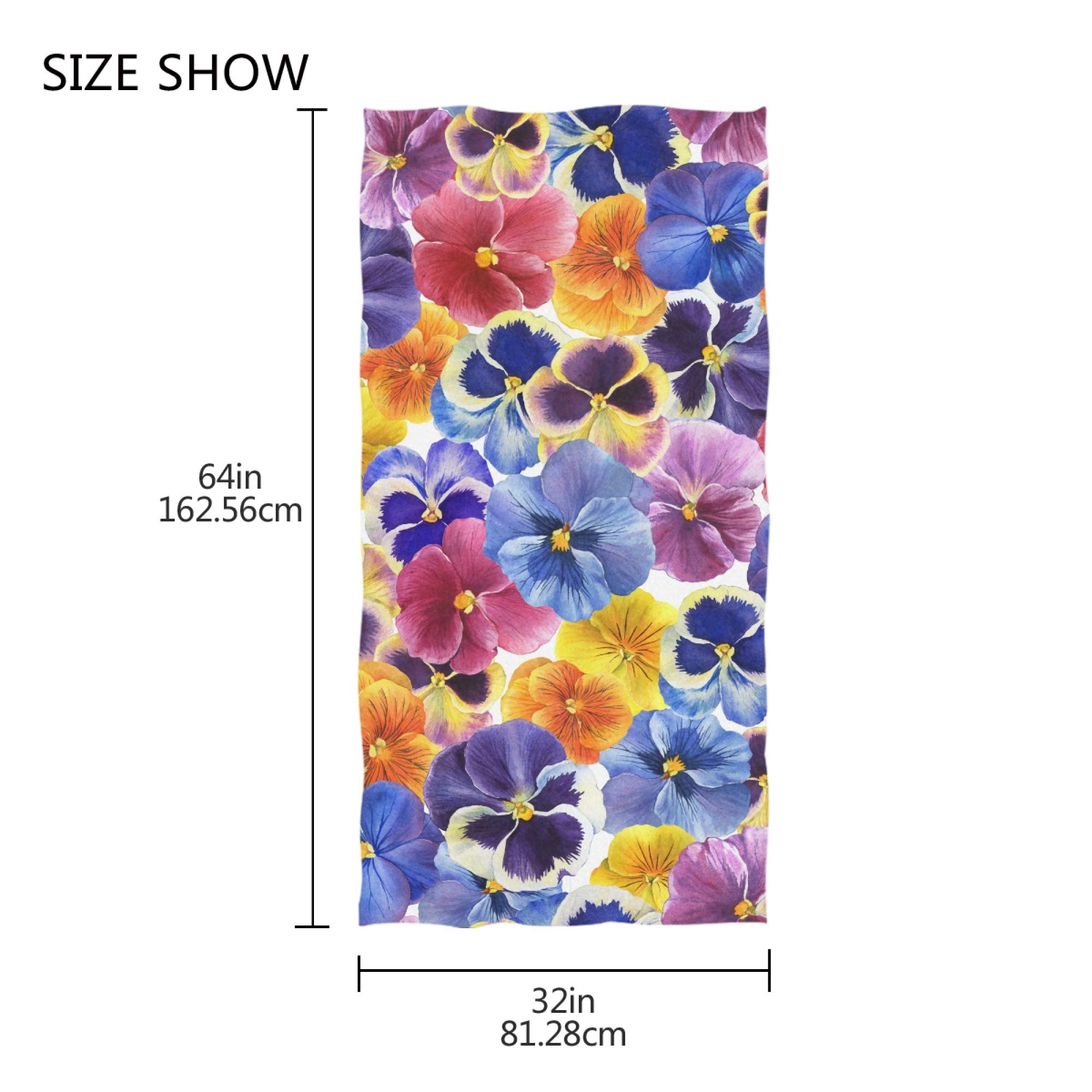 KLL The Garden Tricolor Pansy Flower Beach Towels - Large 32x64 Inch Microfiber Bath Towels, Sand-Free & Quick Dry - Perfect for Women, Men, Pool, Beach, Picnic, Yoga, and Outdoor Activities