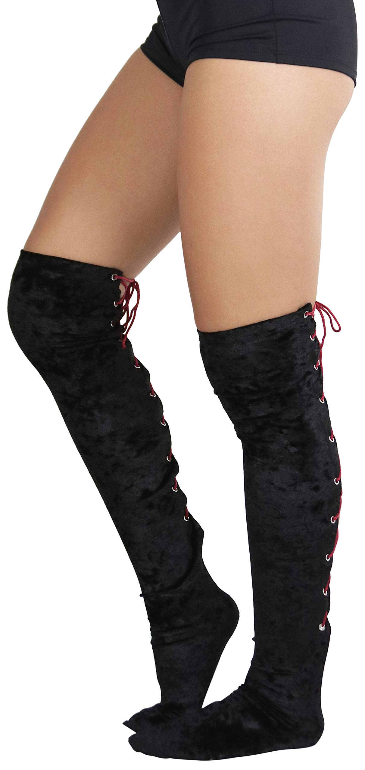 ToBeInStyle Women's Opaque Thigh High Stockings with Lace-Up Backseam - Sexy Unlaced Design for Fashion, Cosplay & Special Occasions