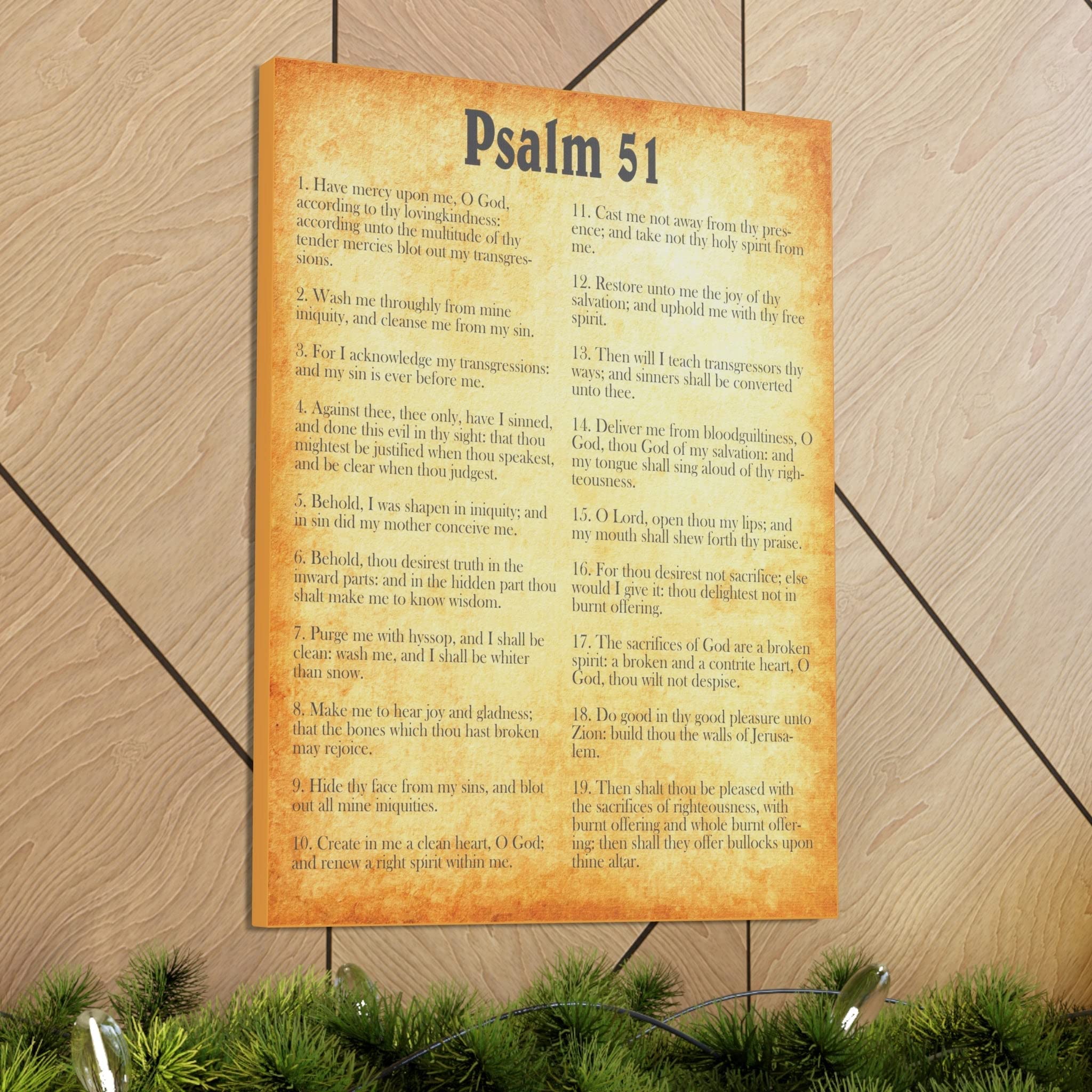 Gold Bible Canvas Wall Art - Psalm 51 Christian Scripture Decor for Home & Church - Inspirational Gift for Weddings, Baptisms & Religious Occasions