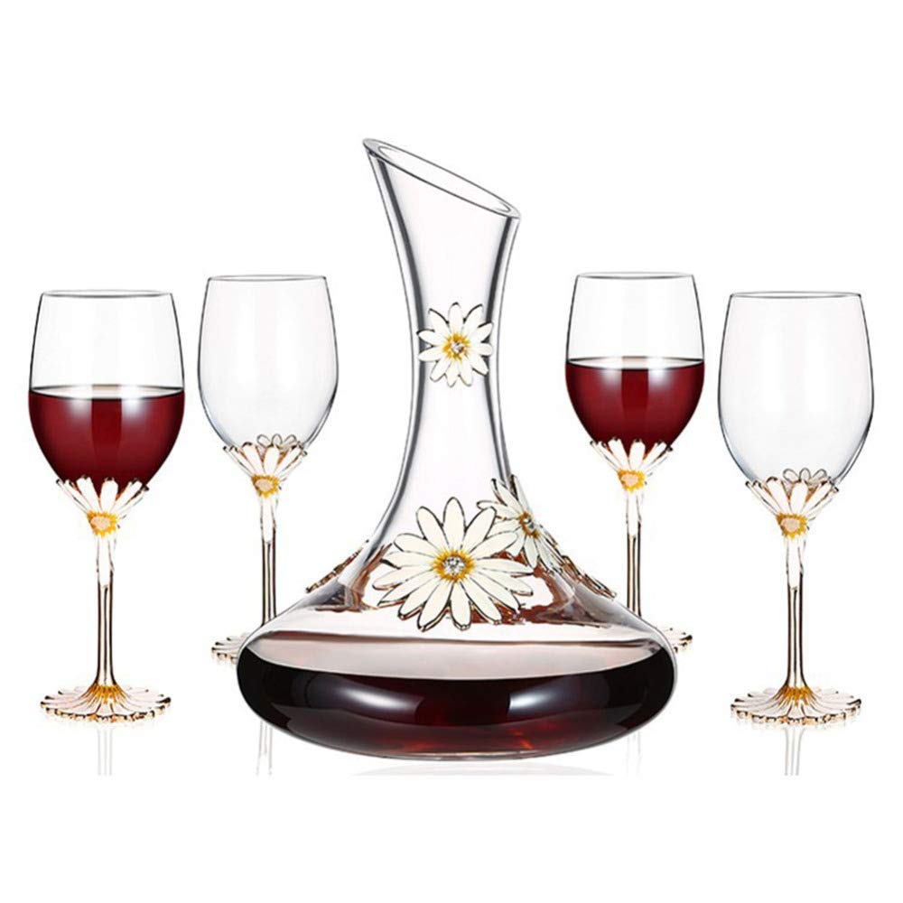 1.5L Lead-Free Crystal Wine Decanter Set with 4 (350ML) Red Wine Glasses - Hand Blown Glass Carafe for Whiskey & Wine Gifts - Perfect for Home Entertaining, Dinner Parties & Bar Use