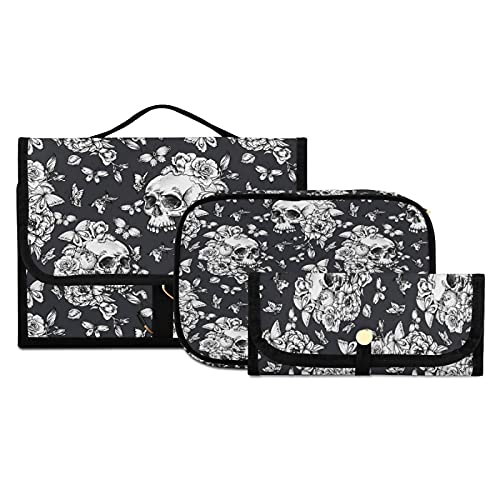 Vintage Gothic Skull Butterfly & Flower Hanging Toiletry Bag Set - 3 PCS Clear Travel Makeup Organizer for Women, Portable Cosmetic Storage - Perfect for Camping, Gym, Beach Trips & Vacation Essentials