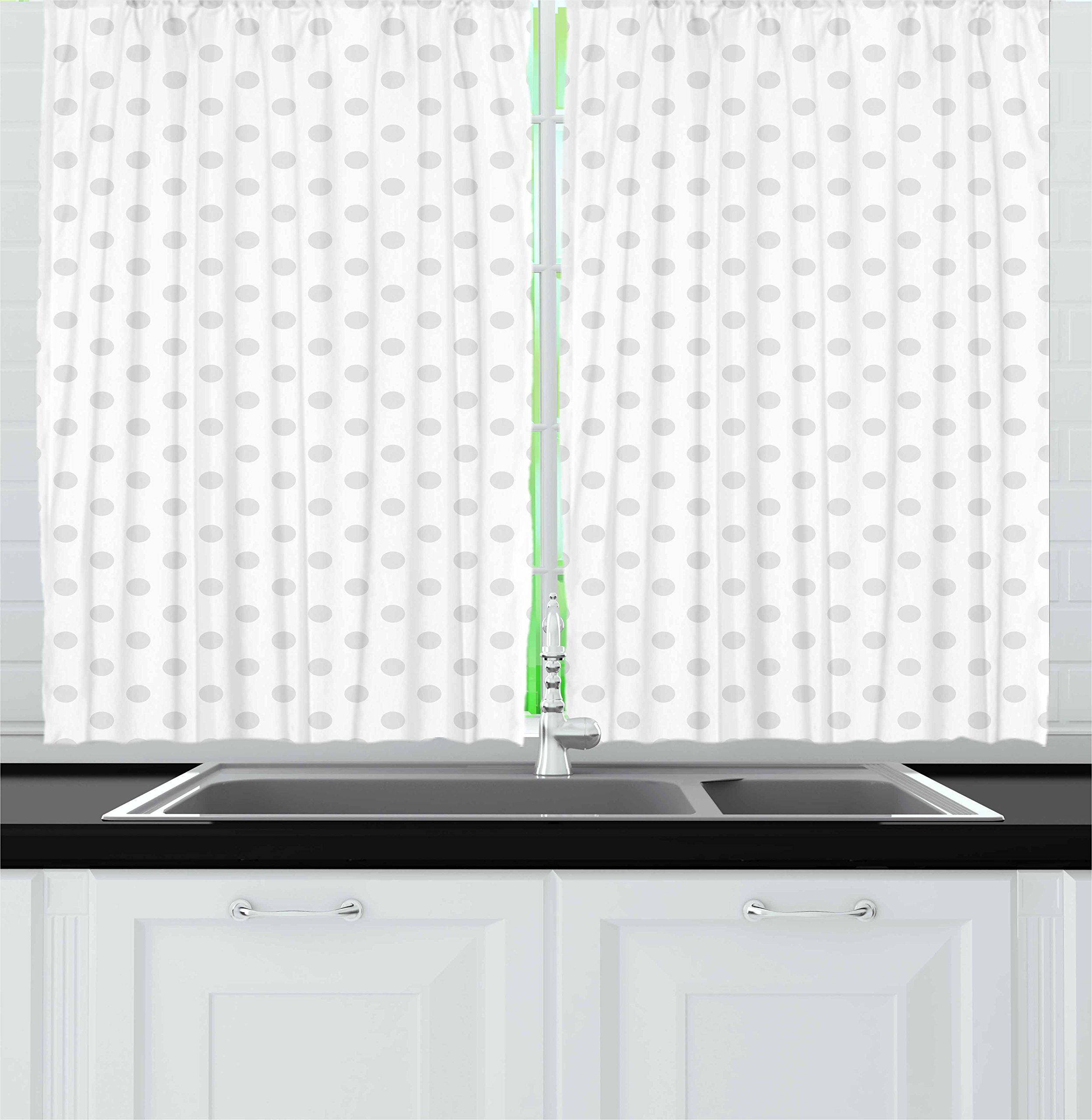 Ambesonne Grey Kitchen Curtains Set of 2 - Small White Polka Dots on Pale Grey Retro Cafe Style Window Drapes, 55