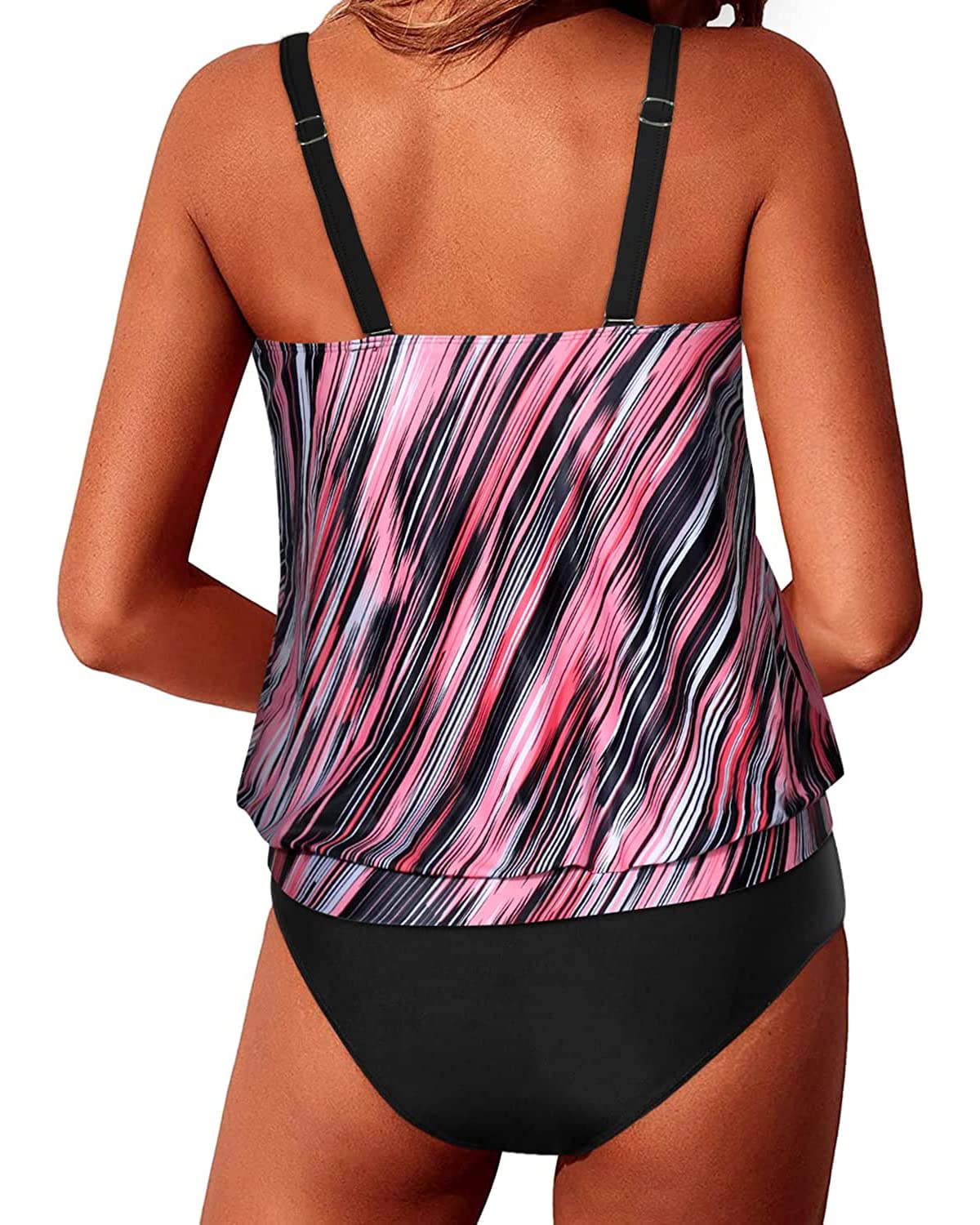 Yonique Women's Modest Two Piece Blouson Tankini Swimsuits - Loose Fit Bathing Suits for Swimming, Beach & Pool Vacation | Comfortable Swimwear for Plus Size Ladies