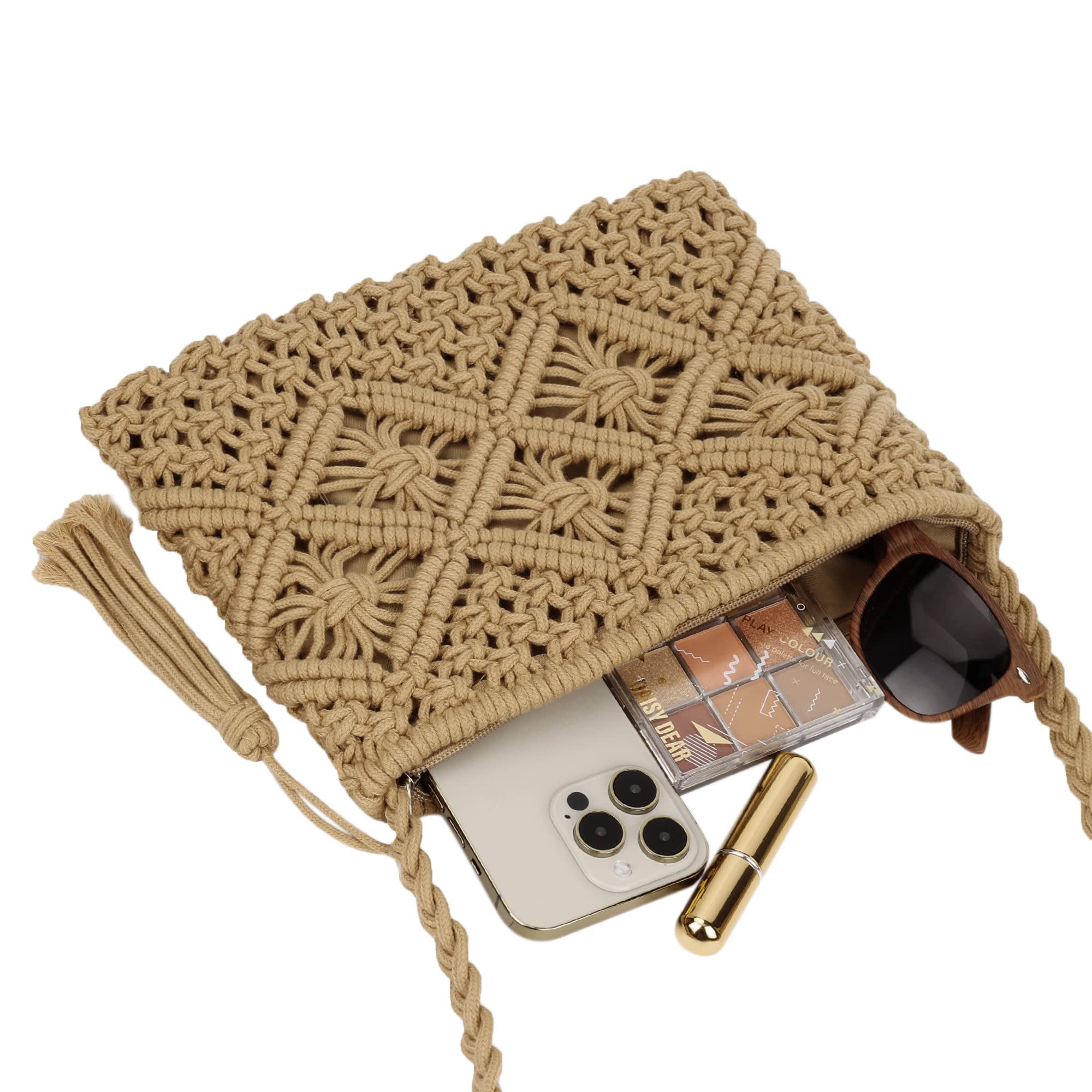 Handmade Crochet Shoulder Bag for Women - Boho Woven Beach Crossbody Purse with Tassel | Perfect for Summer Outings, Vacations & Boho Fashion Accessories