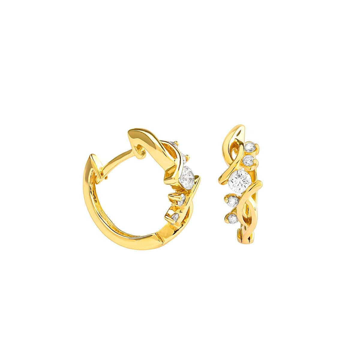 14k Yellow Gold Diamond Filigree Huggie Hoop Earrings for Women - Elegant Everyday Jewelry for Work, Date Night & Special Occasions