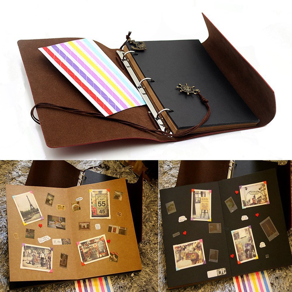 Pirate Theme DIY Scrapbook Album - Handmade Leatherette Cover with Self-Adhesive Pages for Photo Memories (Brown) | Perfect for Kids' Crafts, Family Keepsakes & Creative Scrapbooking Projects