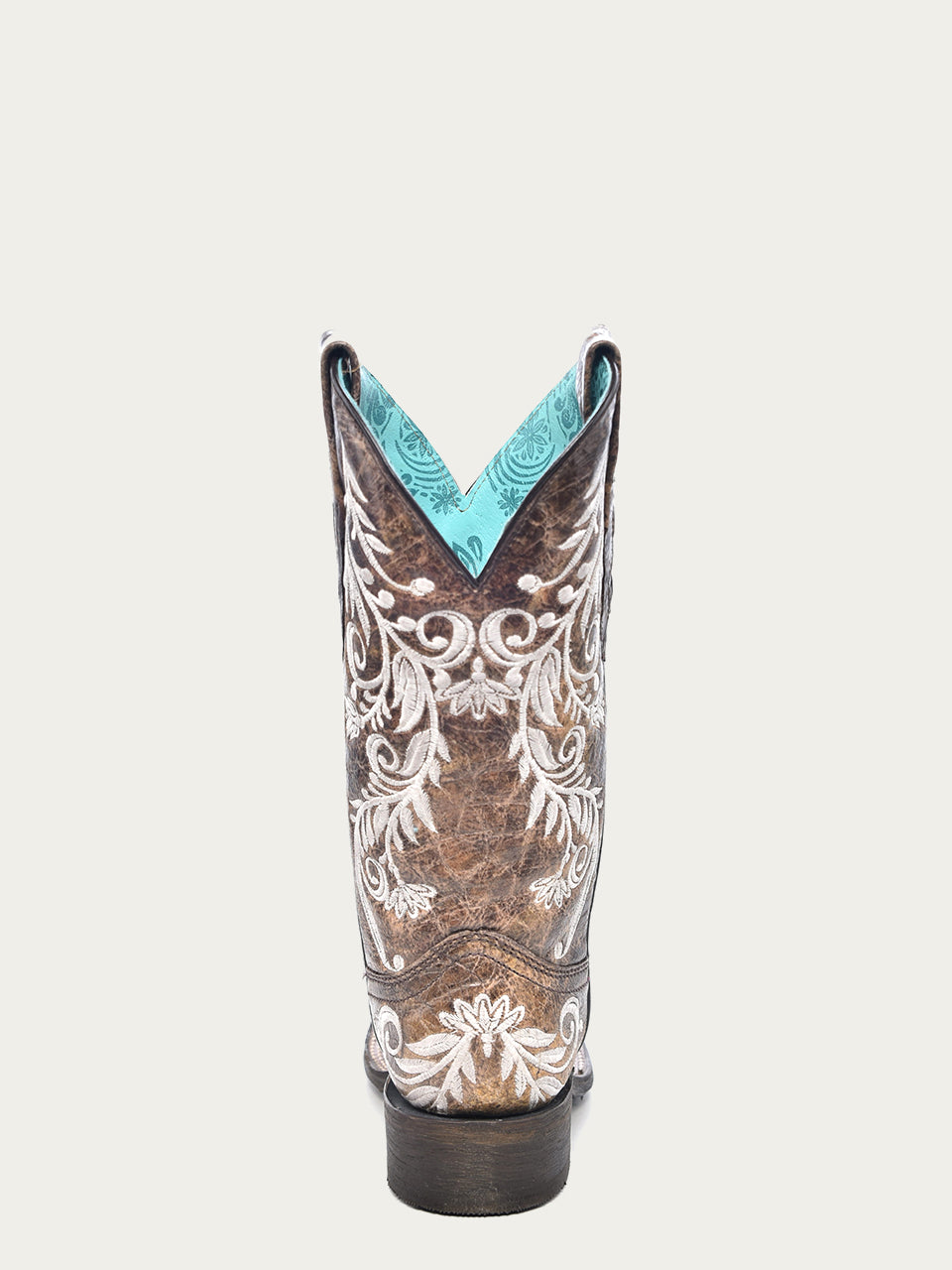Glow in The Dark Women's White Feathered Floral Embroidered Brown Square Toe Cowboy Boots - Perfect for Country Concerts, Western Rodeos & Nighttime Outdoor Adventures