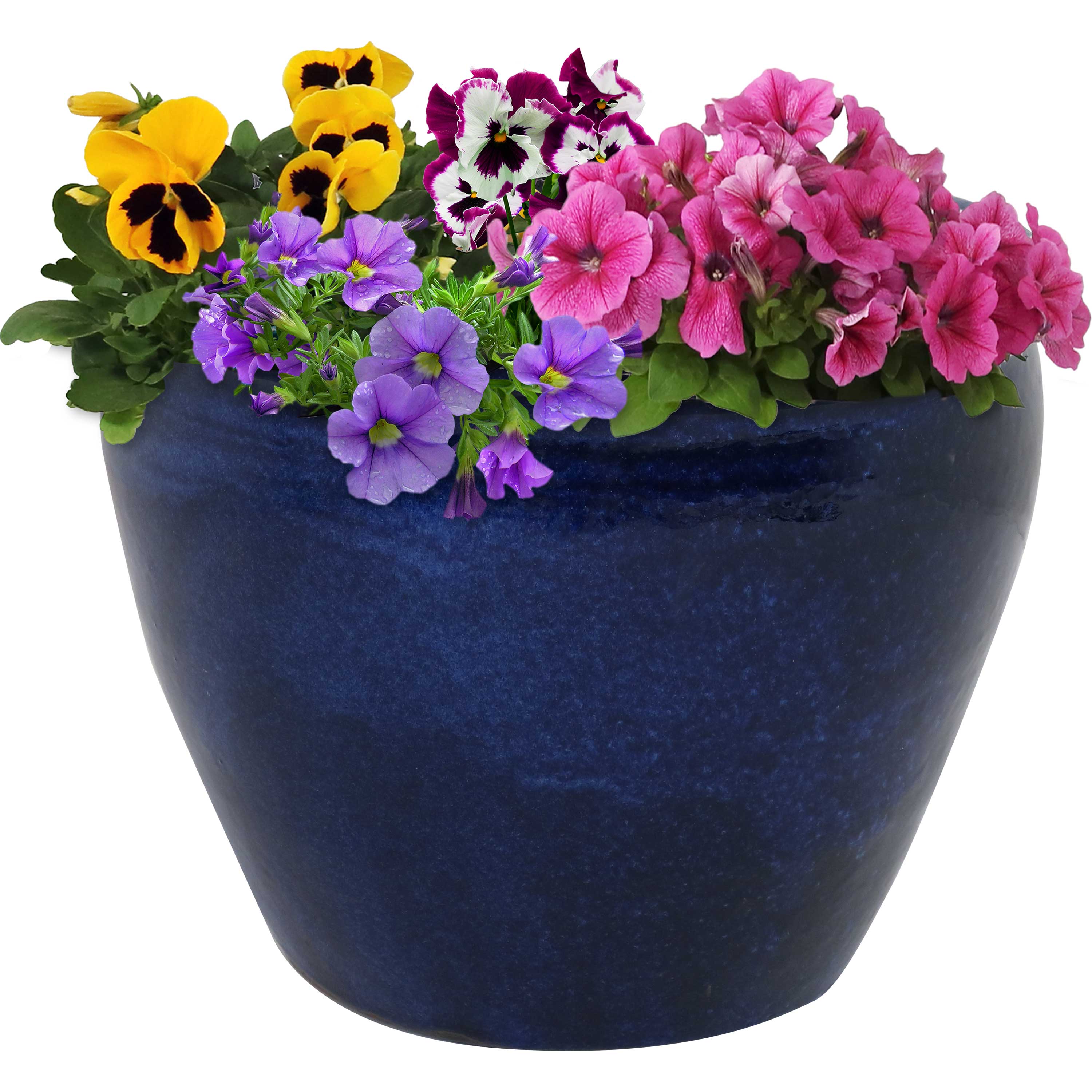 Sunnydaze Chalet Round Glazed Ceramic Planter with Drainage Hole - Outdoor Garden Flower Pot for Patio, Deck, Balcony & Home Decor