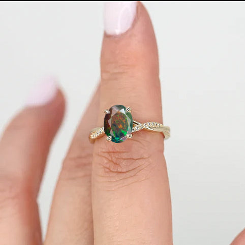 Natural Black Ethiopian Opal Engagement Ring for Women - Handcrafted Sterling Silver Wedding Band - Perfect for Proposals, Anniversaries & Special Occasions
