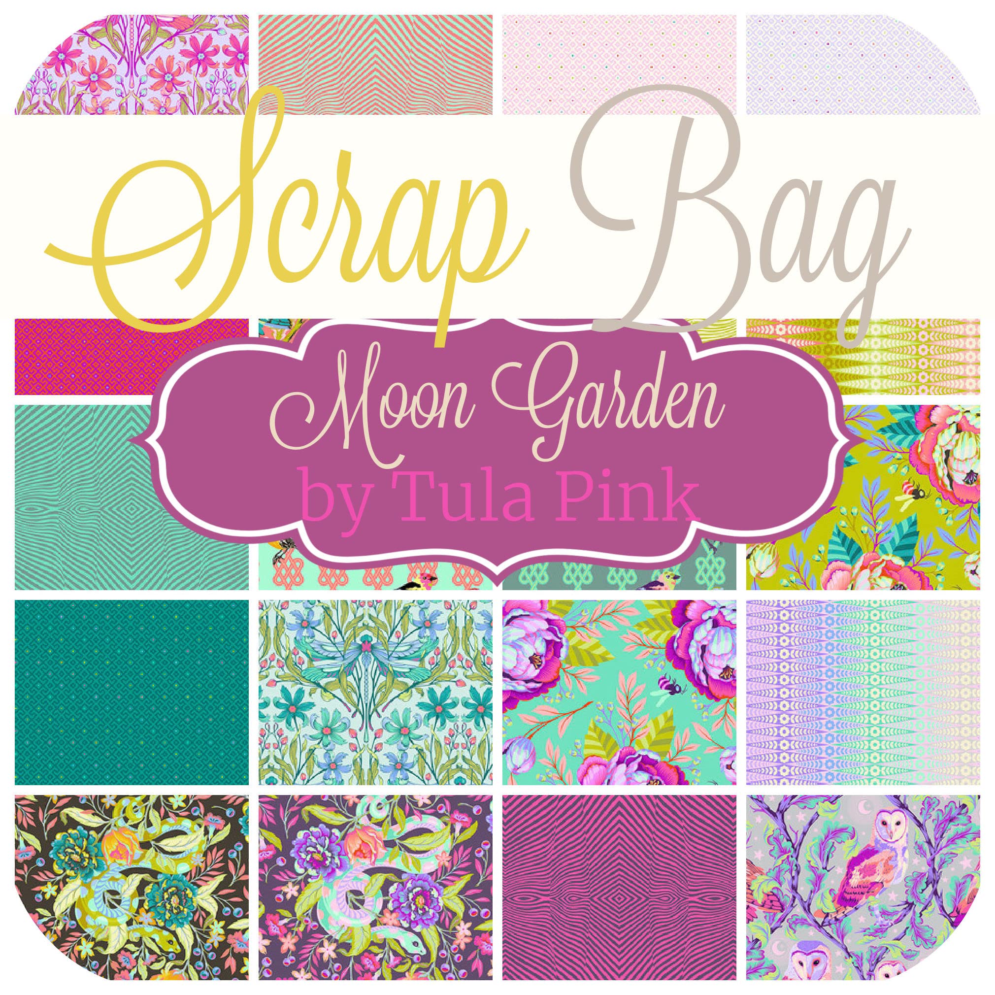 Tula Pink Free Spirit Moon Garden Scrap Bag - 2 Yards of Premium DIY Quilt Fabric for Patchwork, Sewing & Crafting - Perfect for Quilting Projects, Home Decor & Gift Making