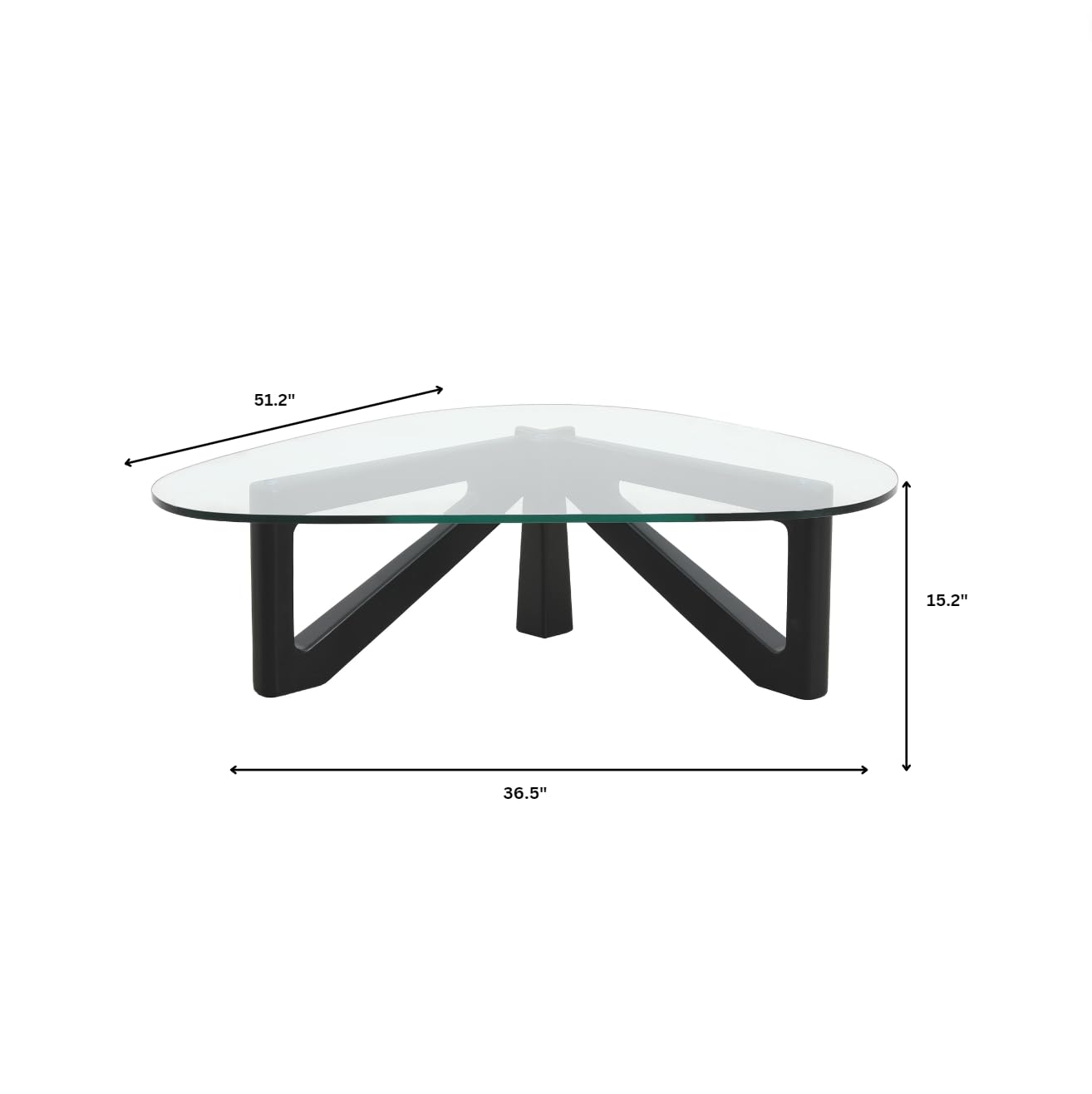 LeisureMod Imperial Glass Top Triangle Coffee Table with Black Base - Modern Living Room Furniture for Small Spaces, Apartments & Home Decor
