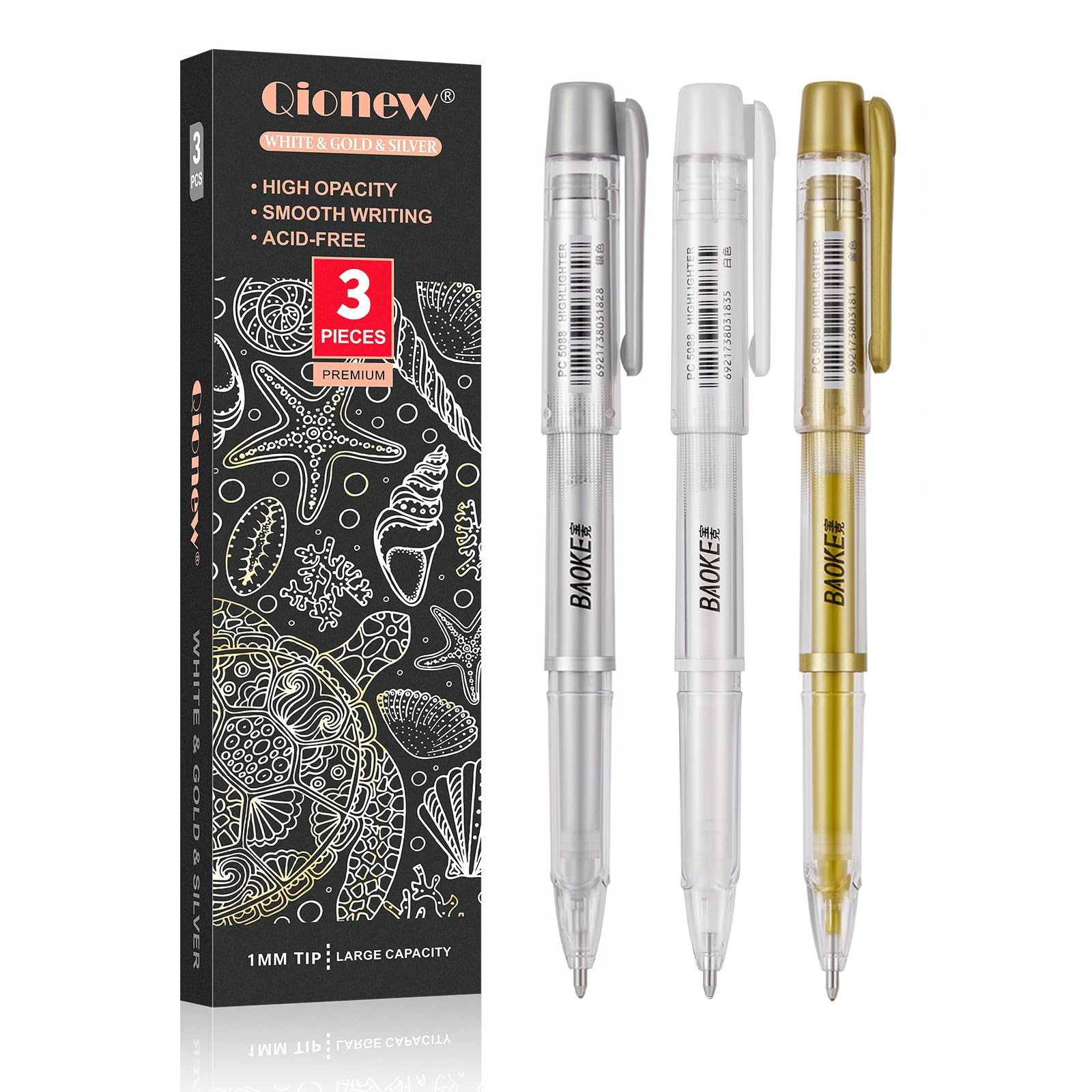 Premium 3-Color Gel Pen Set (White, Gold, Silver) - 1mm Fine Point for Black Paper Drawing, Sketching & Calligraphy - Perfect for Bullet Journaling, Card Making & Artistic Illustrations - Ideal Gift for Artists & Craft Lovers