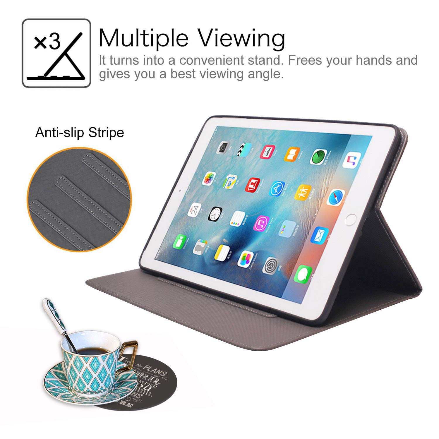Premium PU Leather iPad Case for iPad 9.7 (2017/2018), iPad Air 1/2, iPad 6th/5th Gen - Slim Business Folio Cover with Auto Wake/Sleep & Bible Verse Jeremiah 29:11 - Perfect for Work, Travel and Daily Use