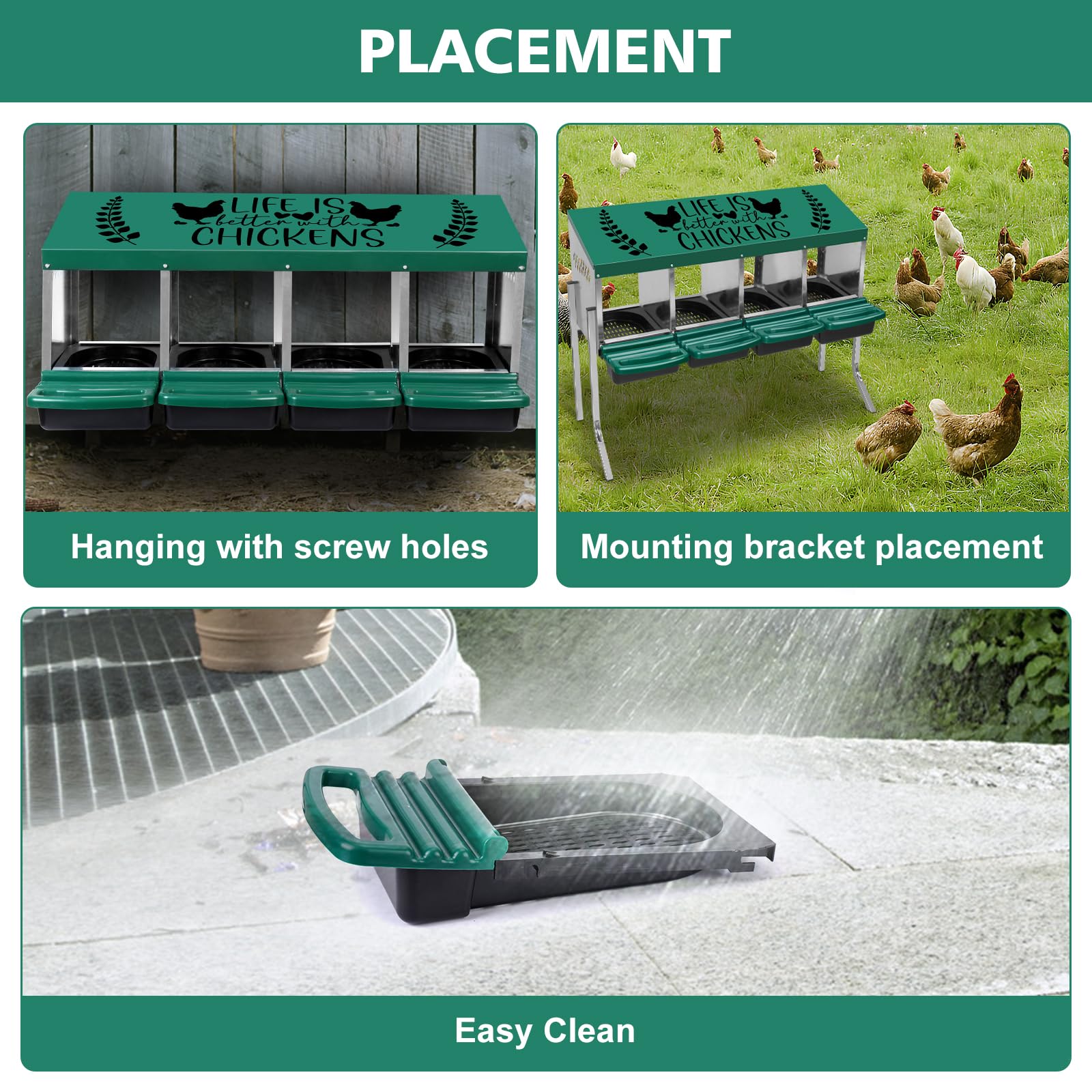 TGEYD 4-Hole Chicken Nesting Box with Perch - Heavy Duty Laying Hen Nest for 4-16 Chickens - Perfect for Backyard Coops, Poultry Farms & Egg Production