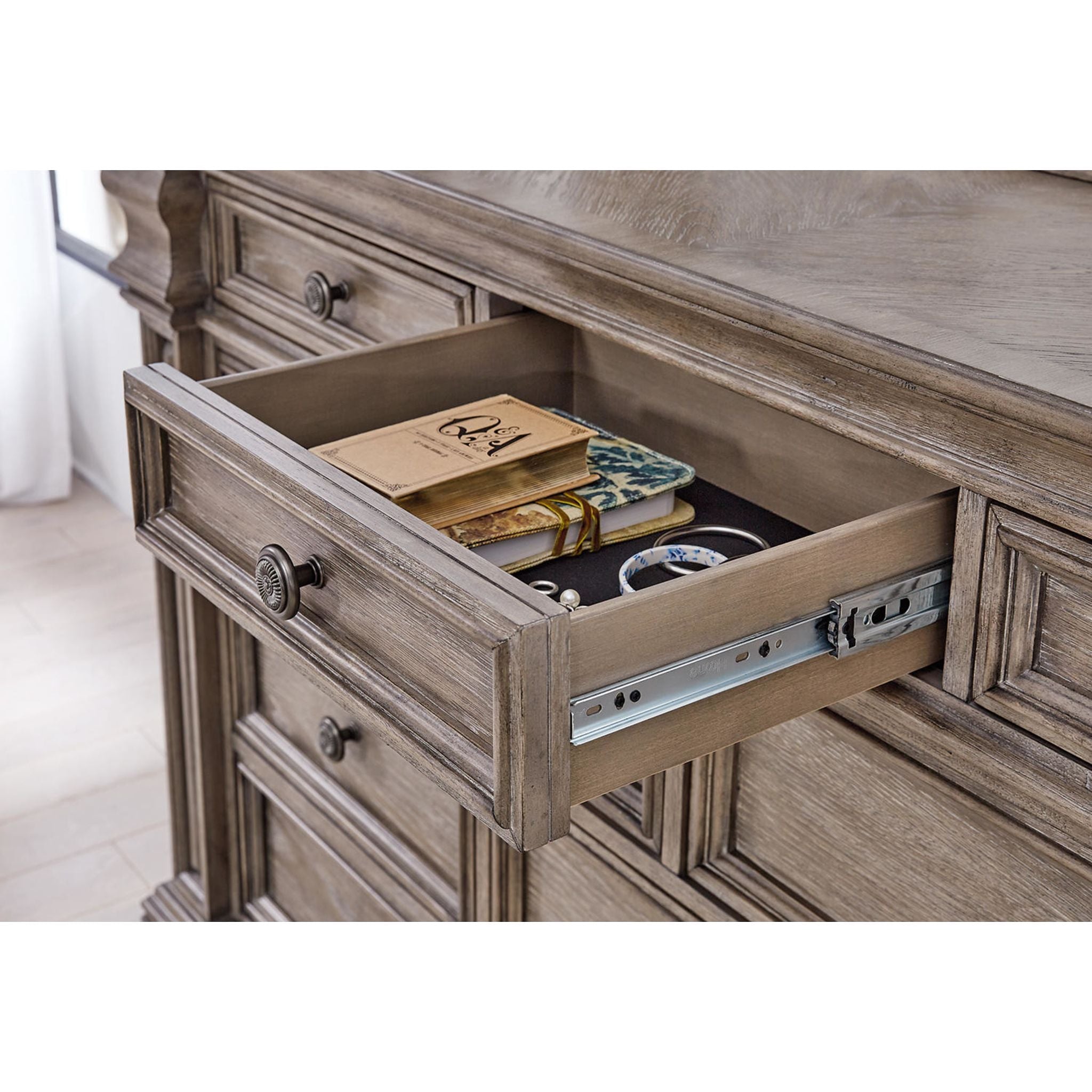 Blairhurst 6-Drawer Dresser with Mirror - Light Grayish Brown Finish for Bedroom Furniture & Home Decor