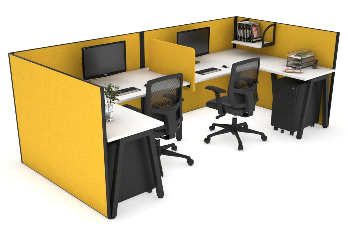 Quadro A Legs 2-Person Corner Workstation - U-Shaped Black Frame Office Desk [1400L x 1800W with Cable Management] - Perfect for Collaborative Workspaces & Home Offices